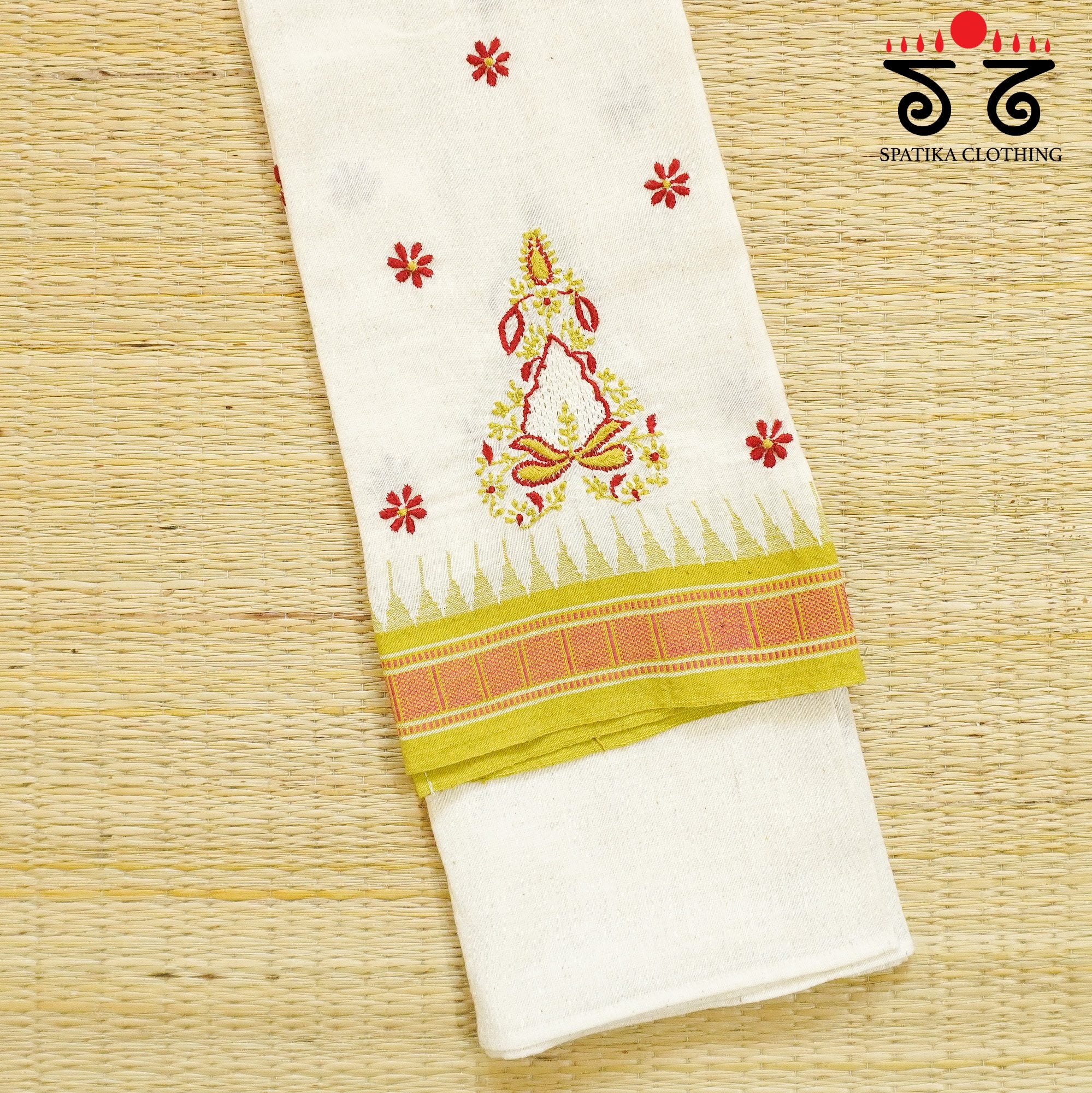 Hand Embroidered Off White Ponduru Blouse Fabric