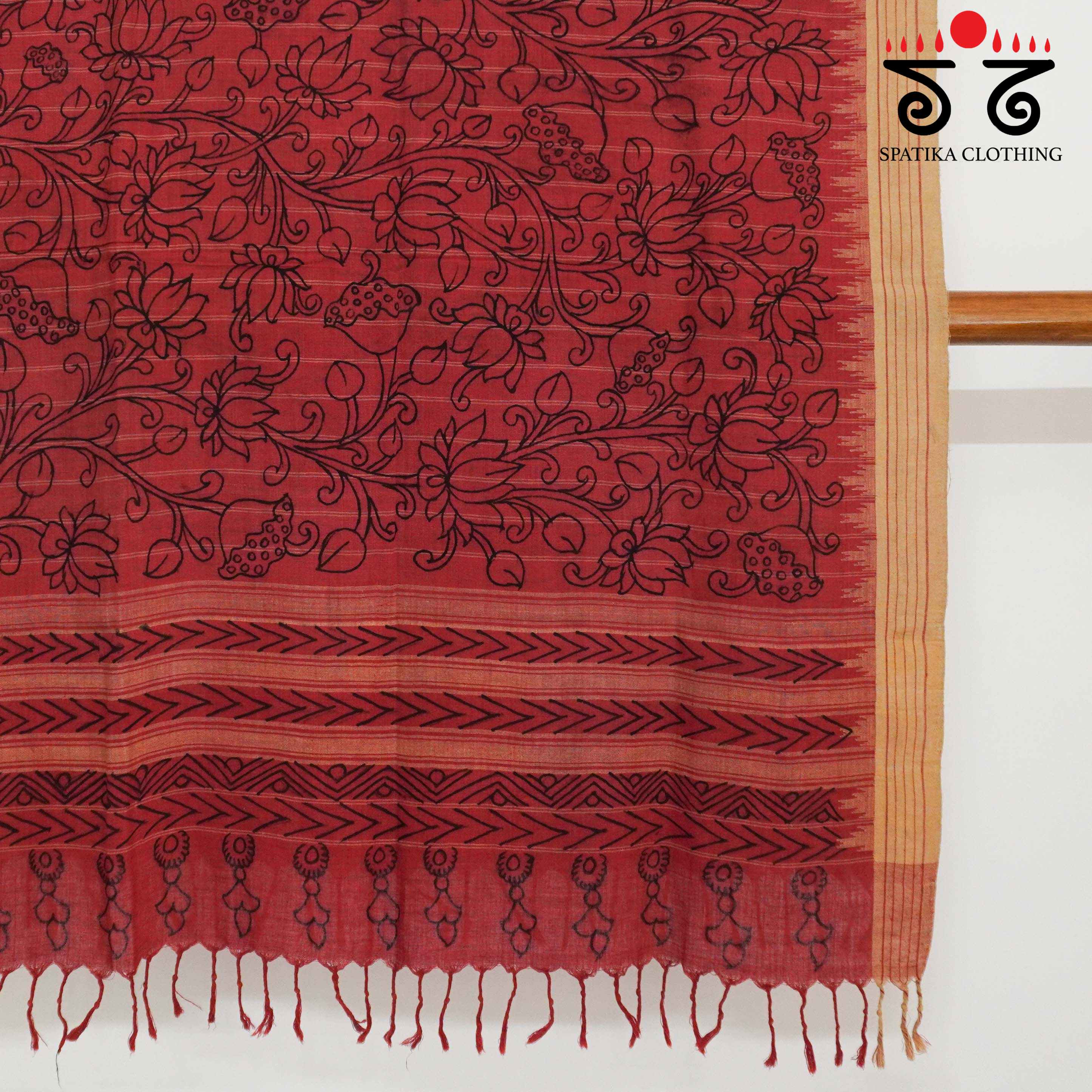 Red Pen Kalamkari Ponduru Dupatta