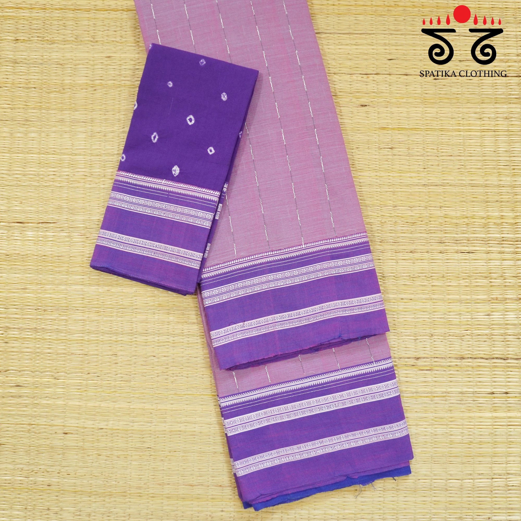 Lavender Ilkal Handwoven Cotton Saree - Bandhini Blouse