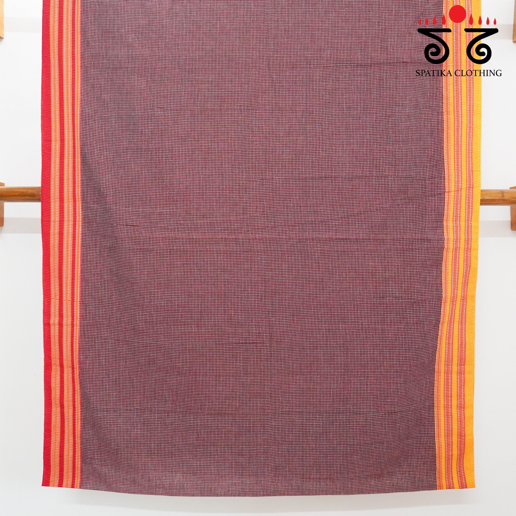 Maroon Ilkal Handwoven Cotton Saree - Bandhini Blouse
