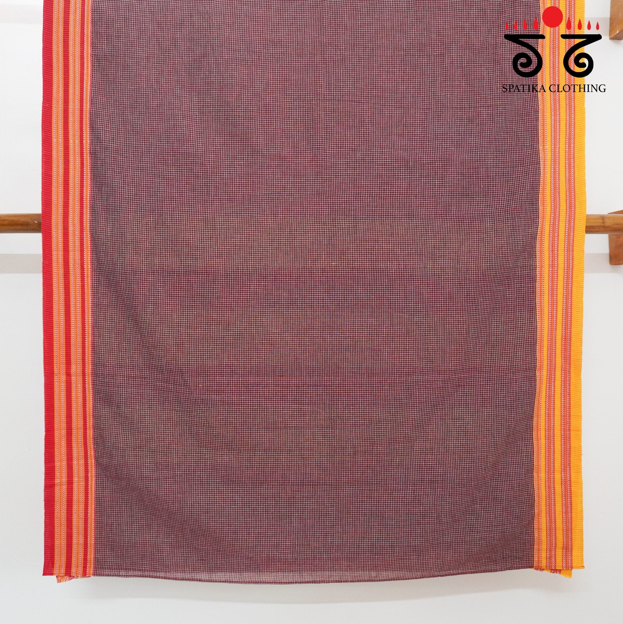 Maroon Ilkal Handwoven Cotton Saree - Bandhini Blouse