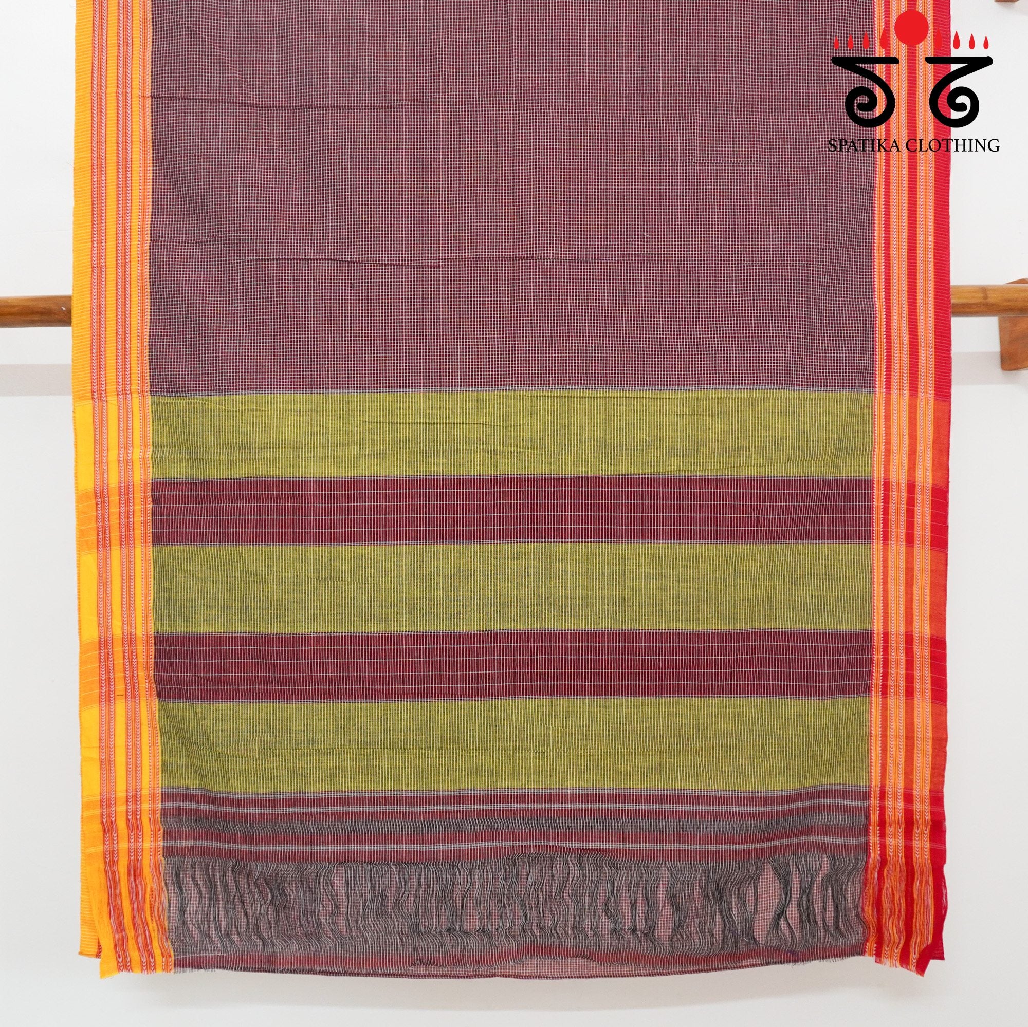 Maroon Ilkal Handwoven Cotton Saree - Bandhini Blouse