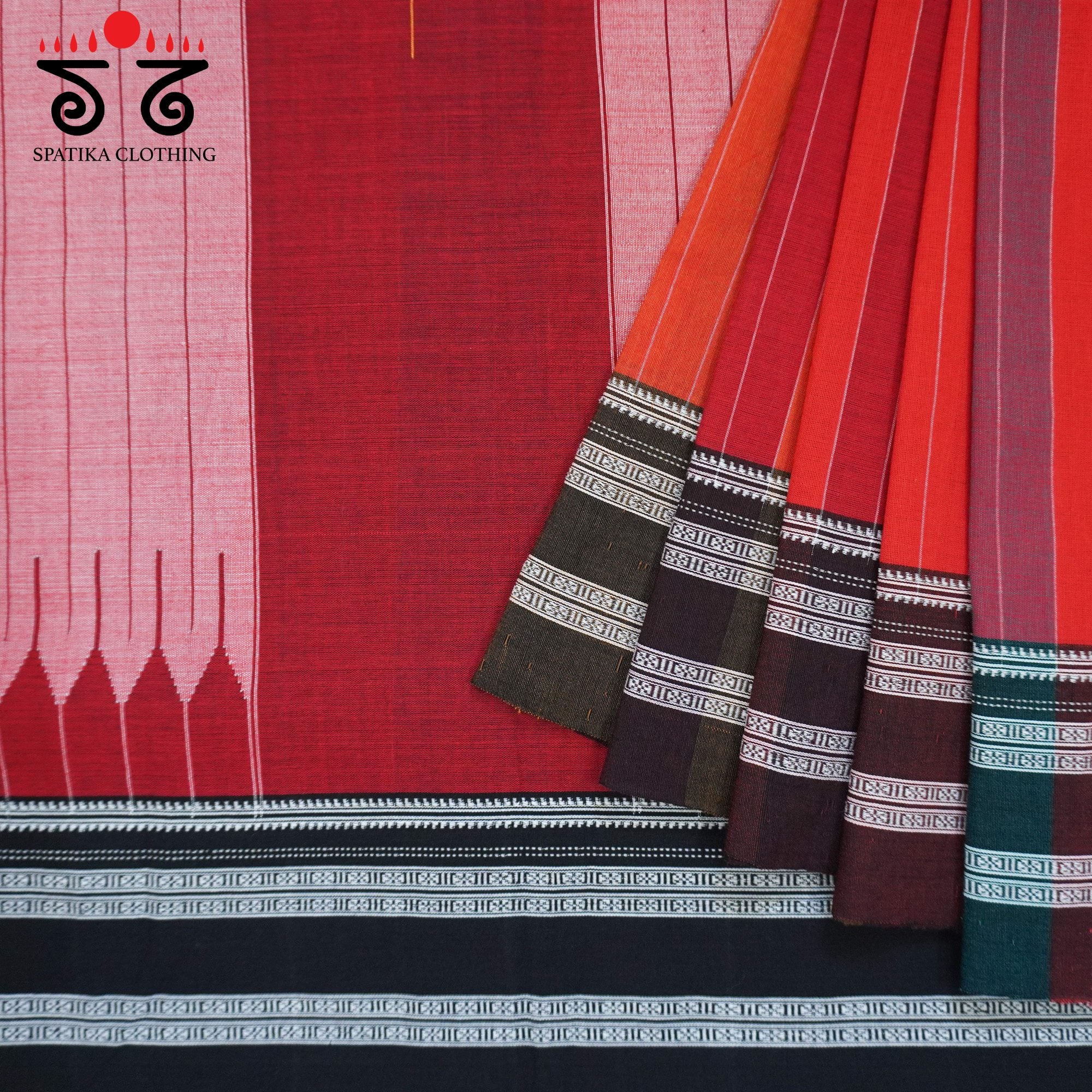 Red Ilkal Handwoven Cotton Saree - Bandhini Blouse
