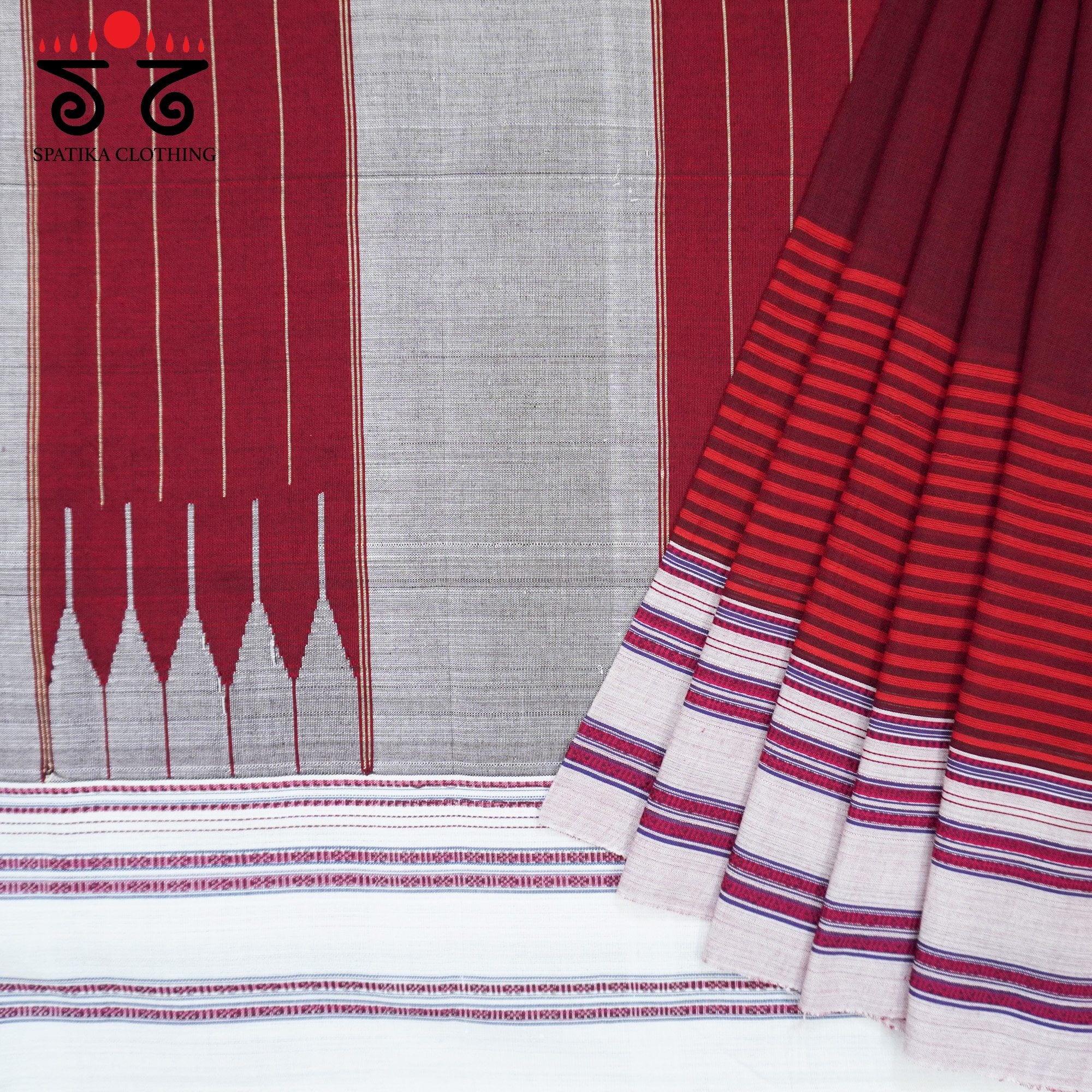 Maroon Ilkal Handwoven Cotton Saree - Bandhini Blouse