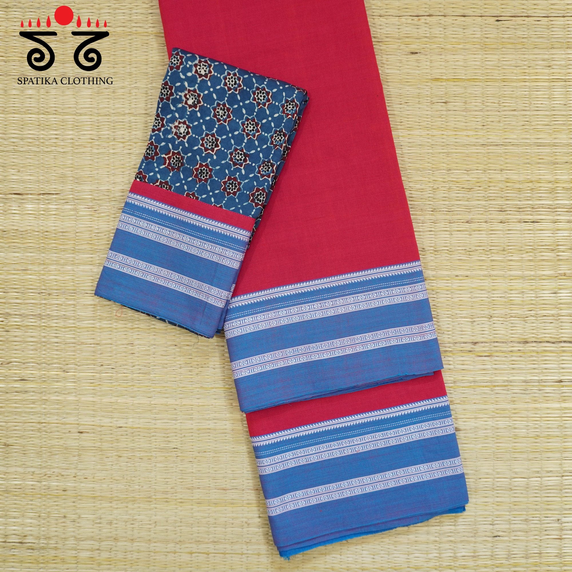 Red Ilkal Handwoven Cotton Saree - Modal Blouse