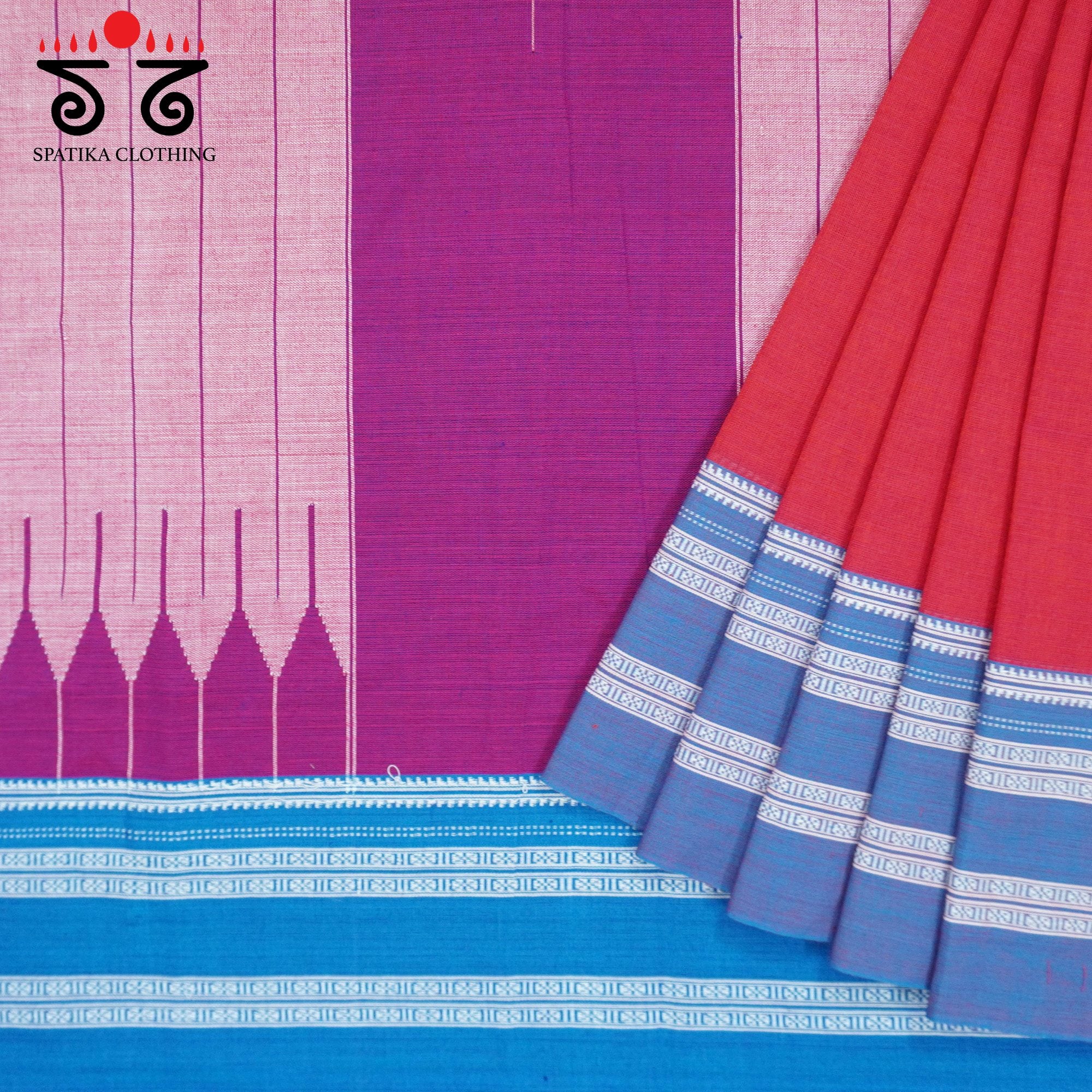 Red Ilkal Handwoven Cotton Saree - Modal Blouse