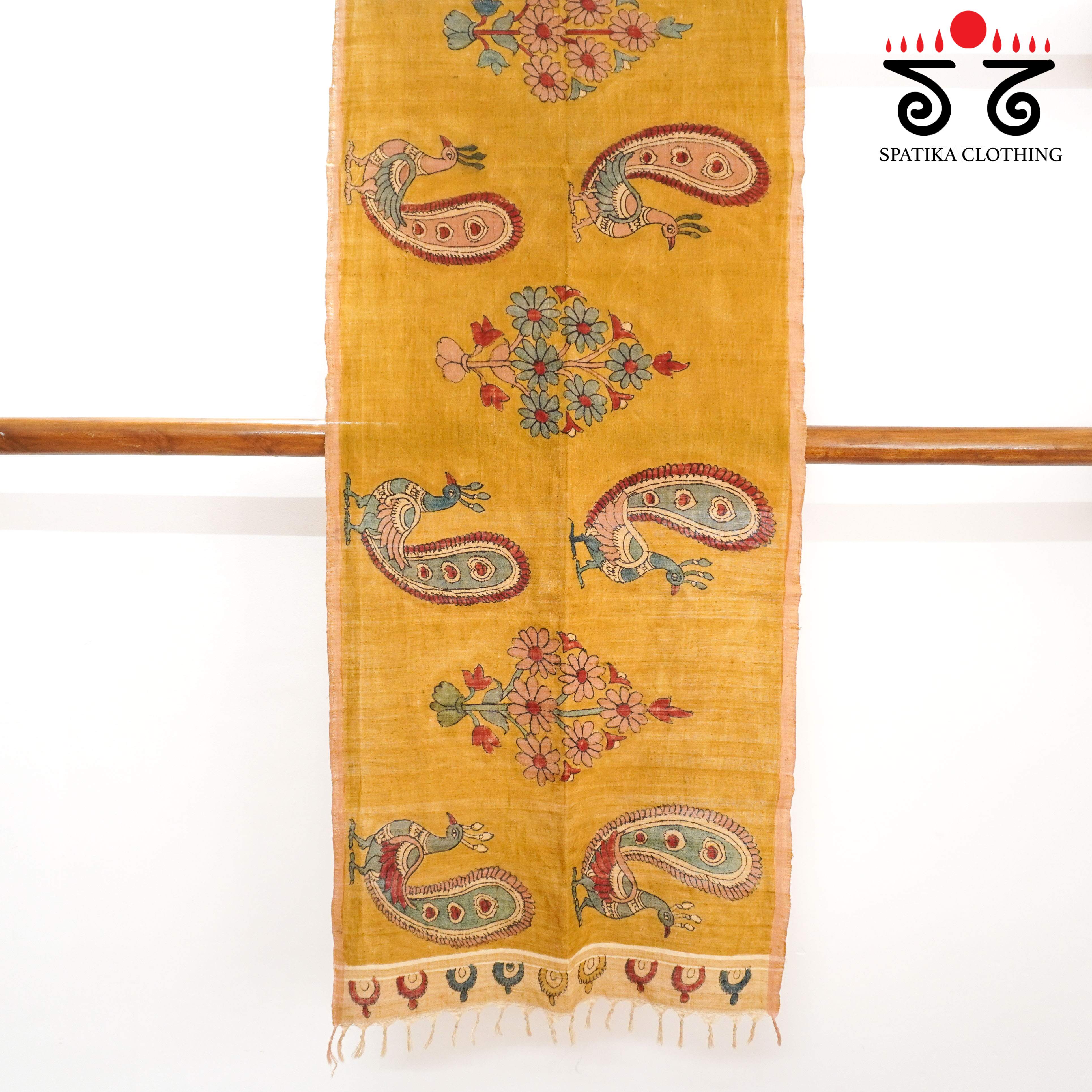 Yellow Pen Kalamkari Ponduru stole
