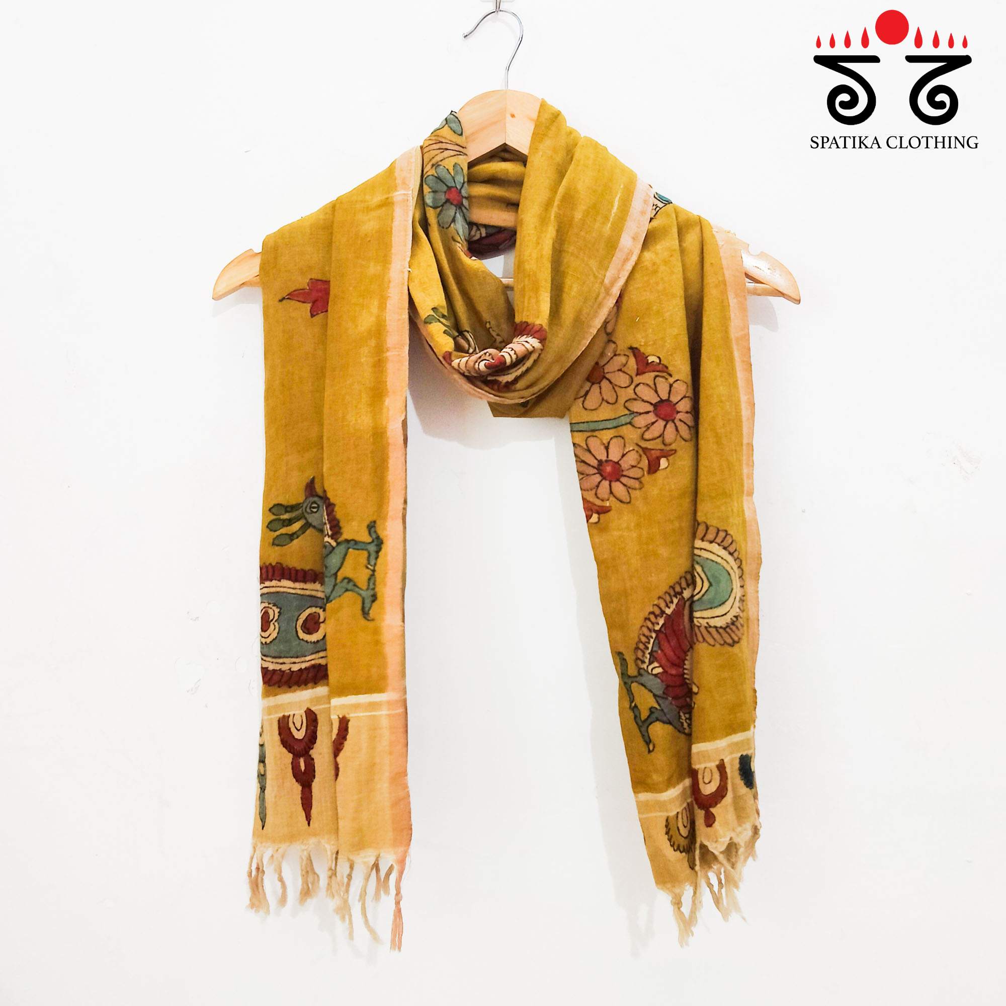 Yellow Pen Kalamkari Ponduru stole