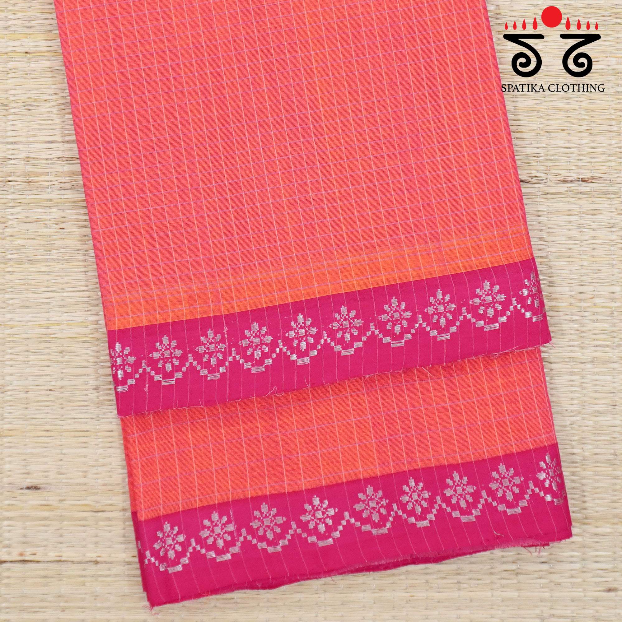 Coral Pink Andhra Handwoven Cotton Saree