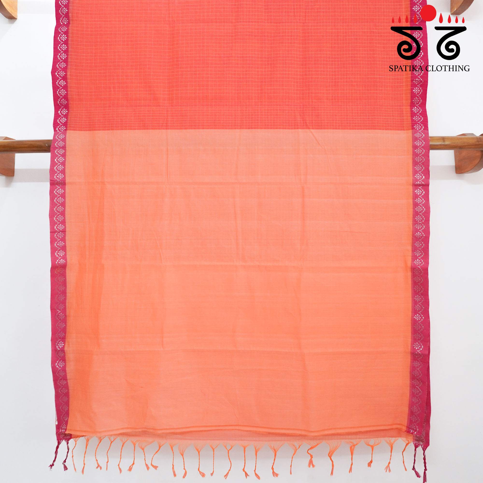 Coral Pink Andhra Handwoven Cotton Saree
