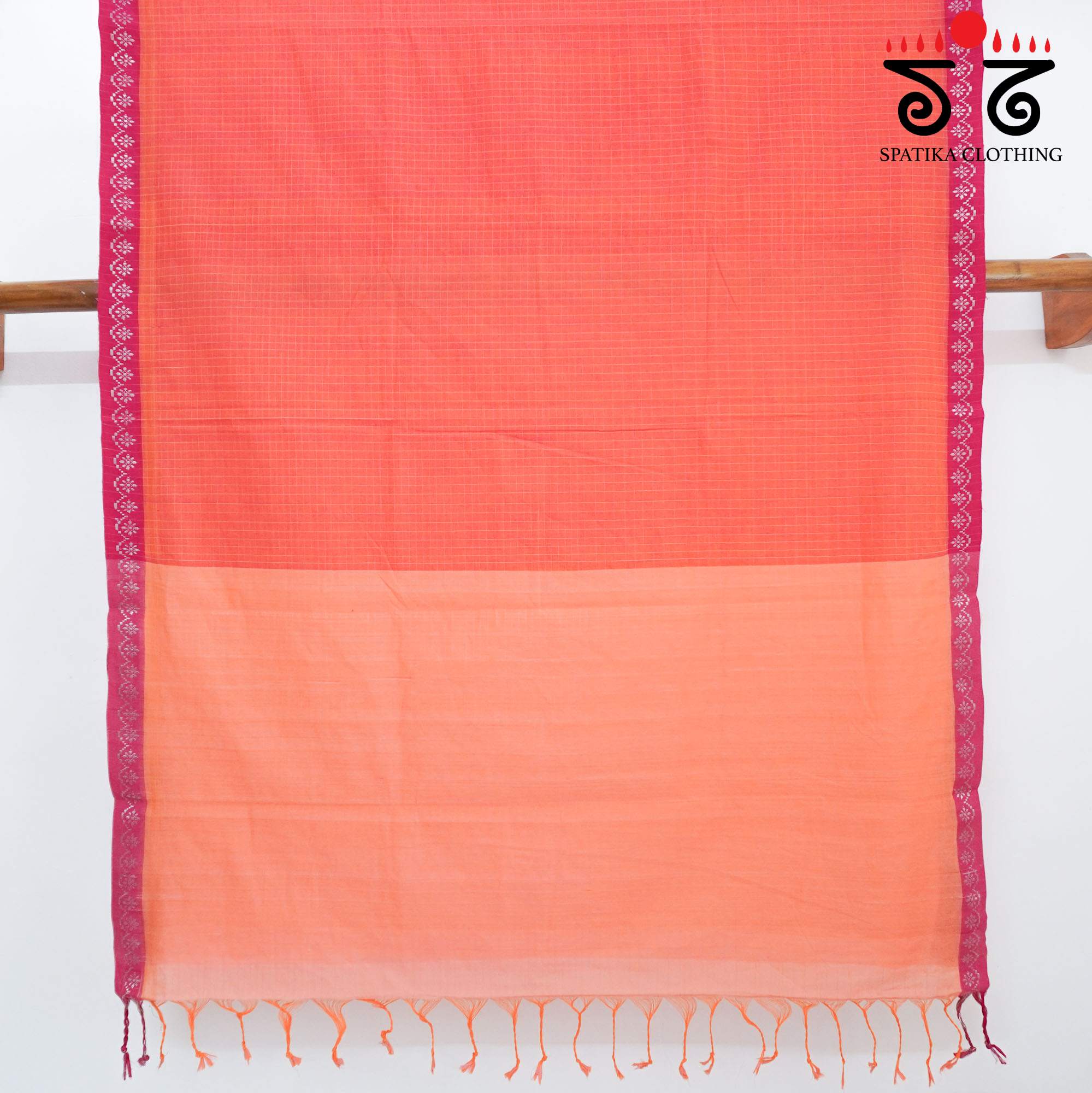 Coral Pink Andhra Handwoven Cotton Saree