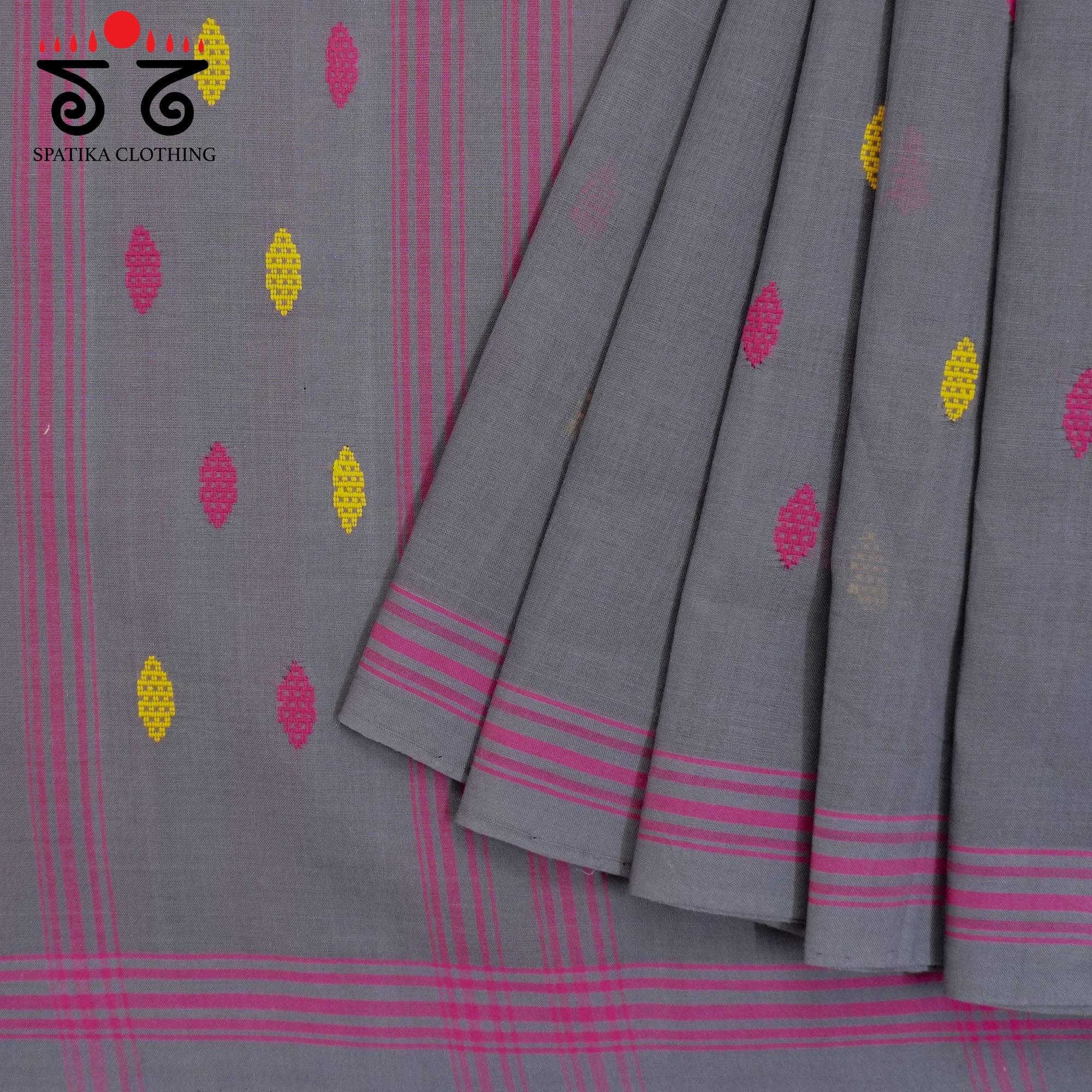 Grey Andhra Handwoven Cotton Saree