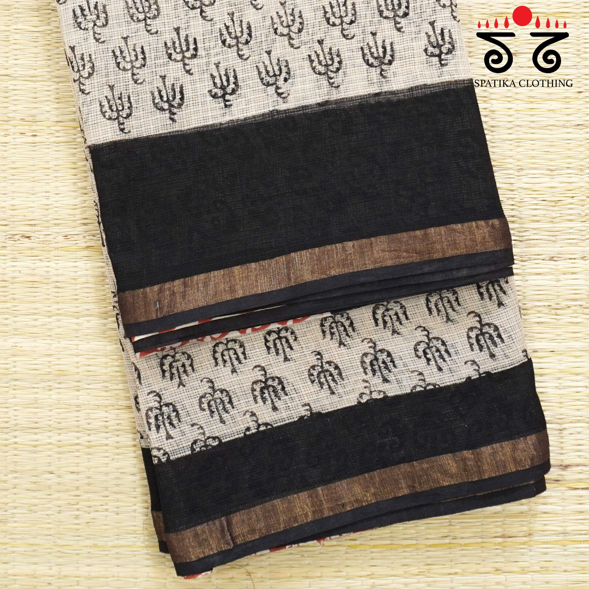 Beige Kota Hand Block Printed Saree