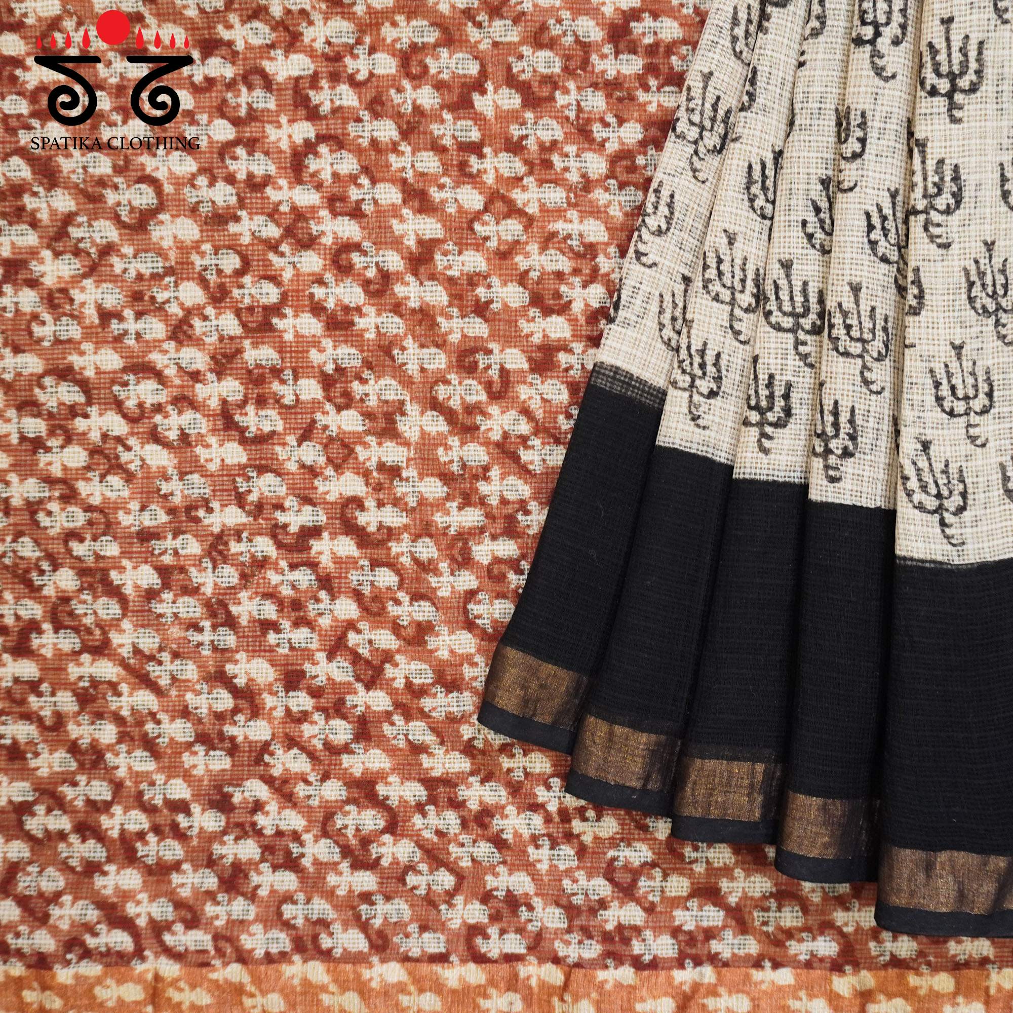 Beige Kota Hand Block Printed Saree