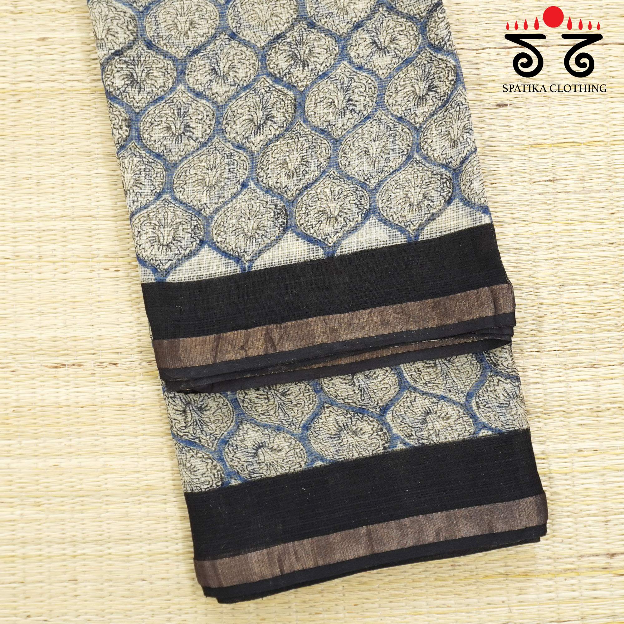 Blue Kota Hand Block Printed Saree