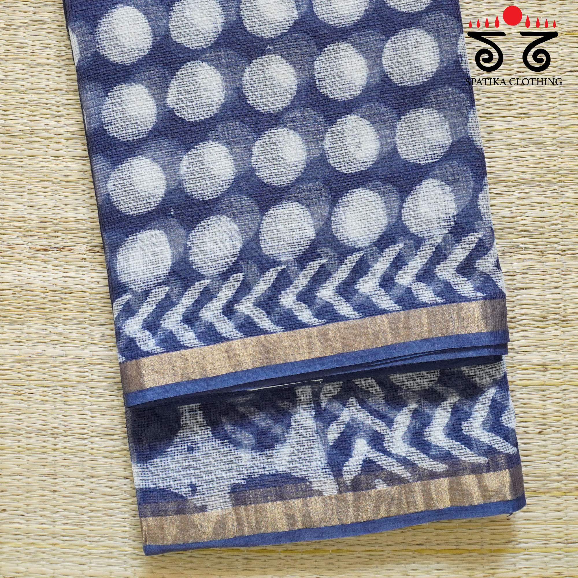 Blue Kota Hand Block Printed Saree