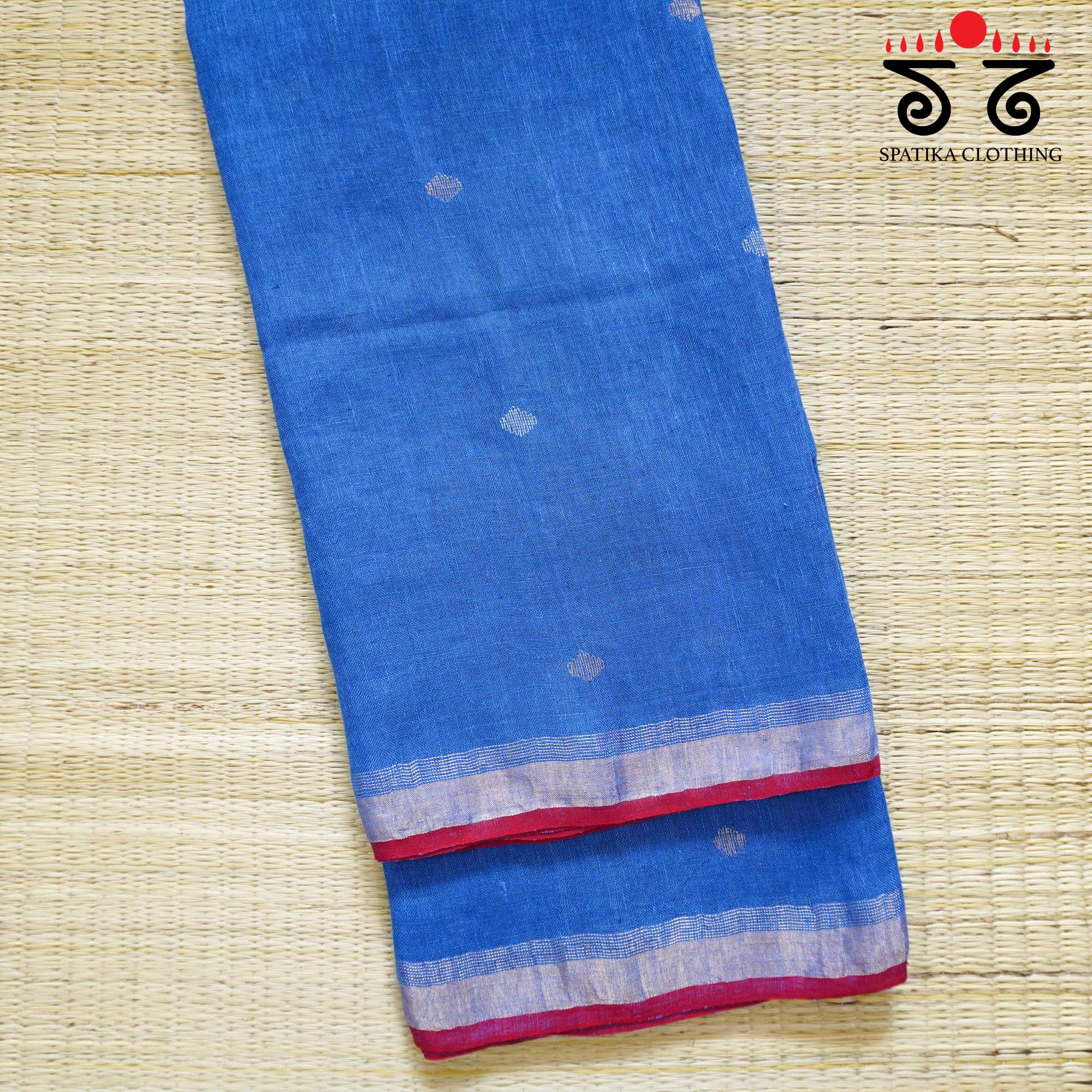 Blue Jamdhani-Linen Cotton Saree