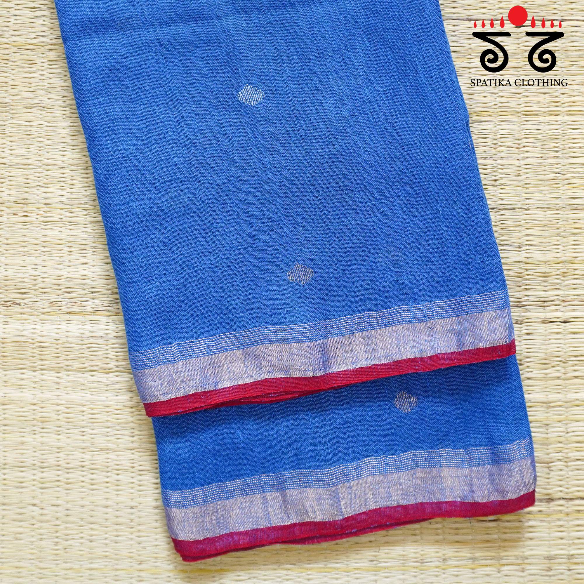 Blue Jamdhani-Linen Cotton Saree