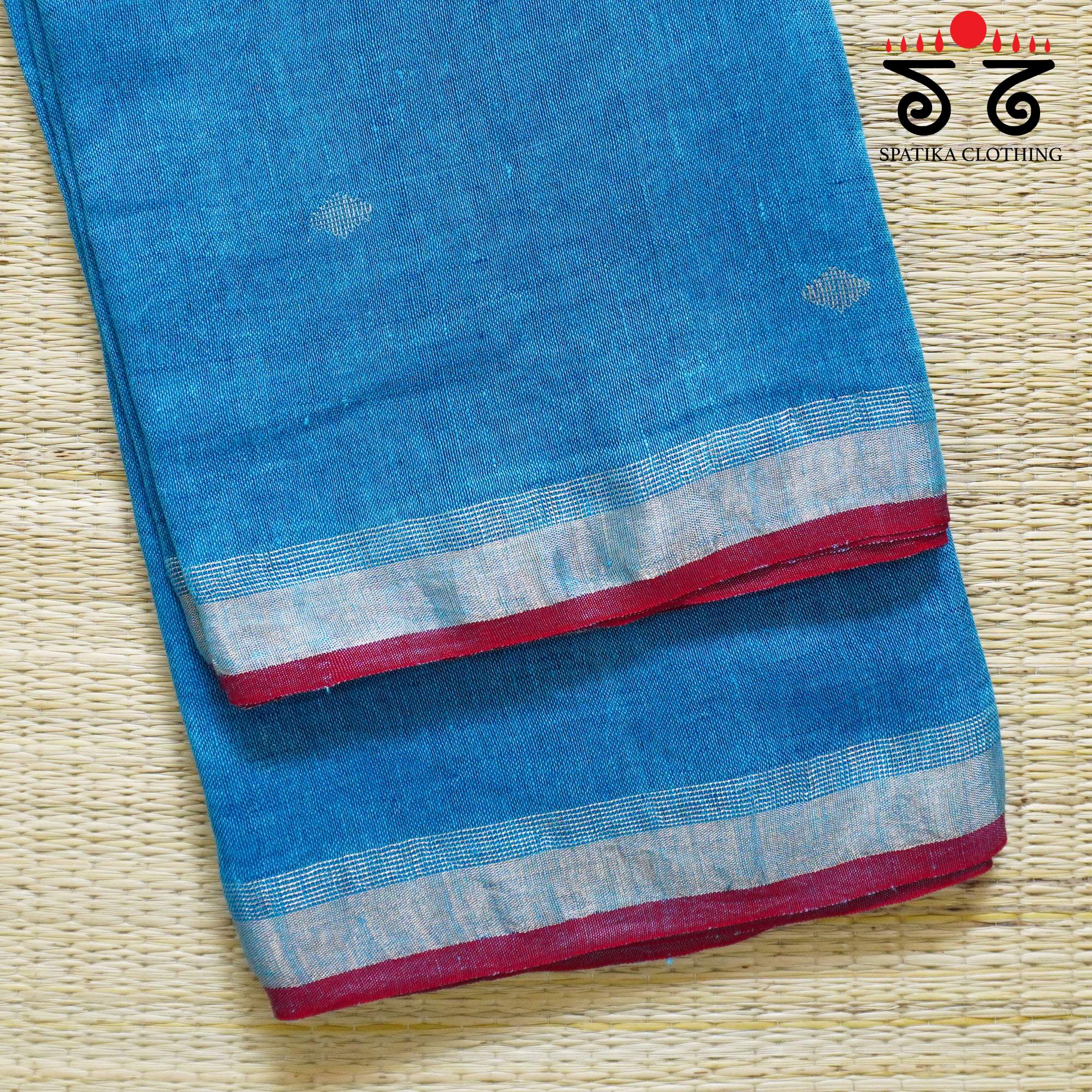 Blue Jamdhani-Linen Cotton Saree