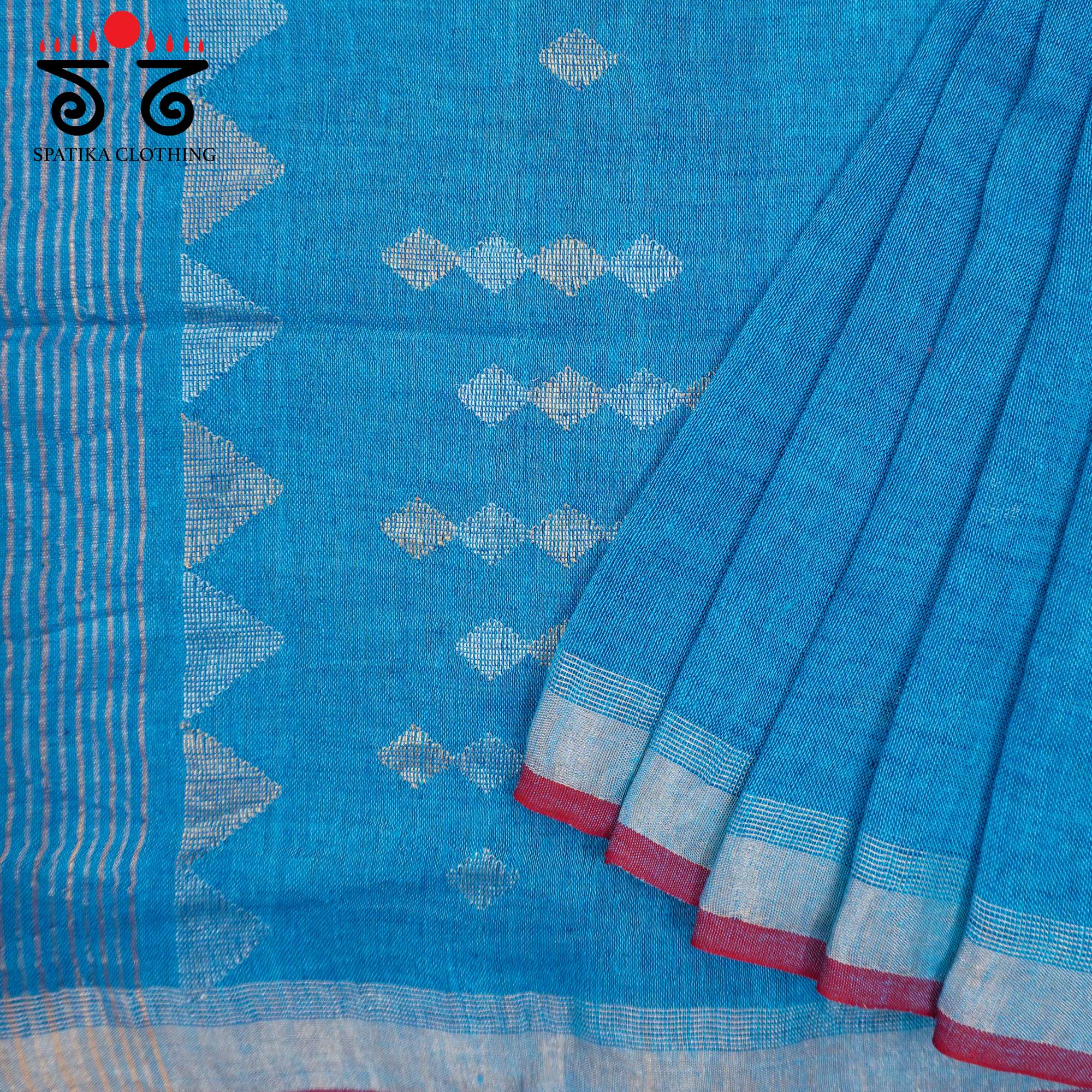 Blue Jamdhani-Linen Cotton Saree