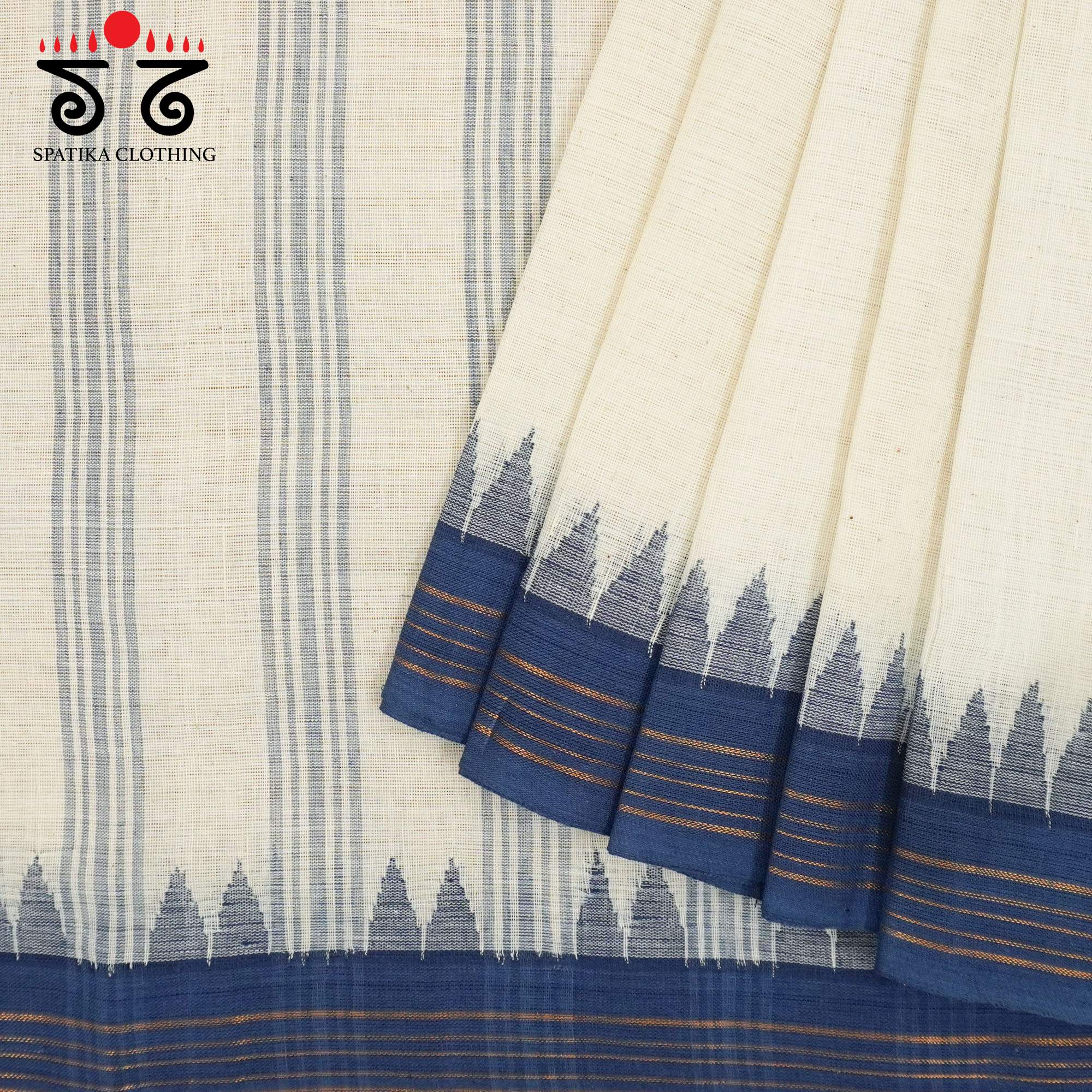 White Ponduru Handspun Cotton Saree With Special Blouse