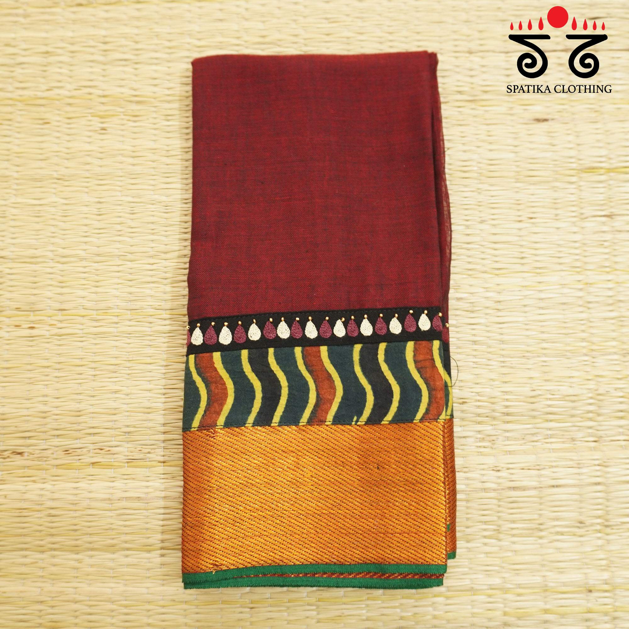 Maroon Hand-embroidered Blouse Fabric