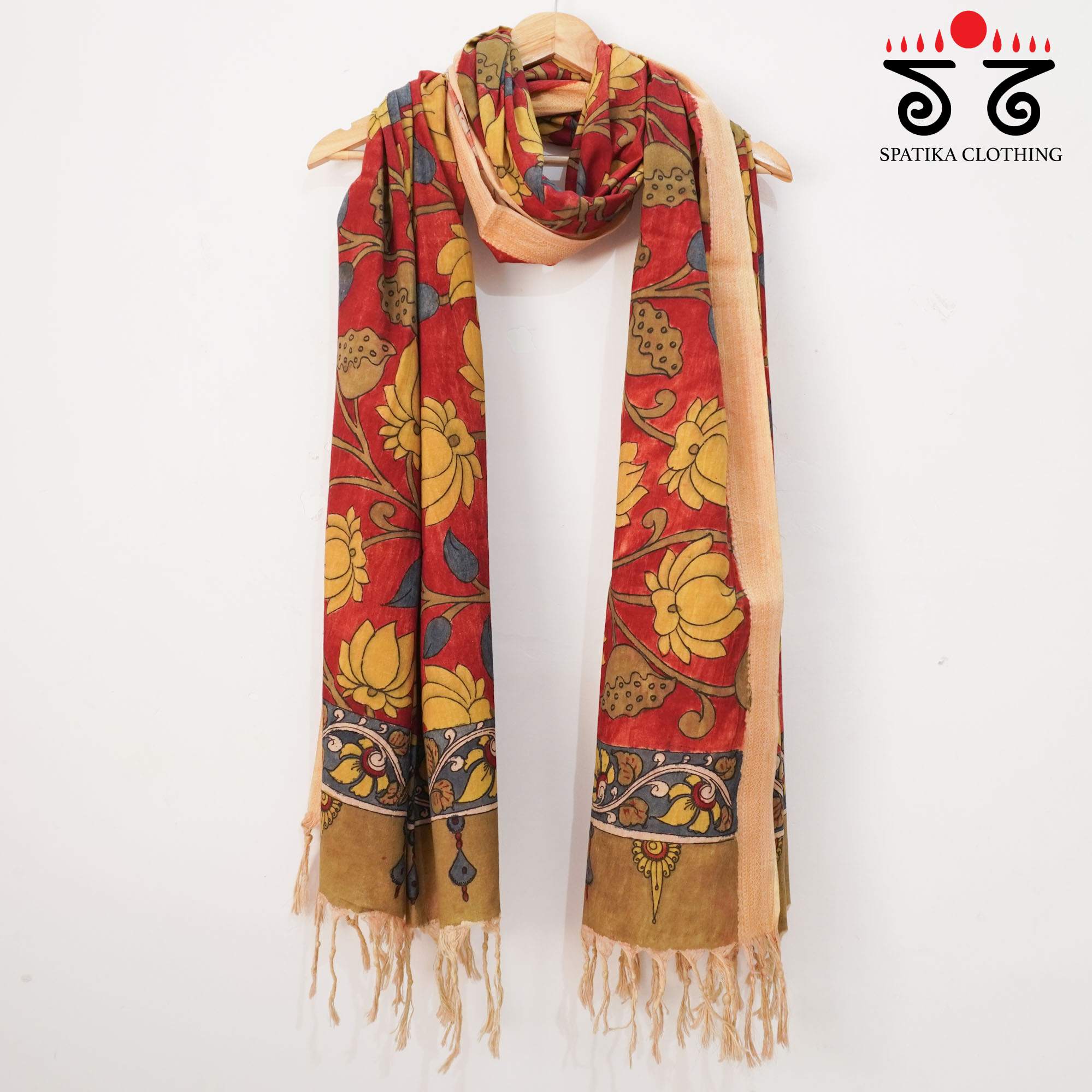 Red Pen Kalamkari Dupatta