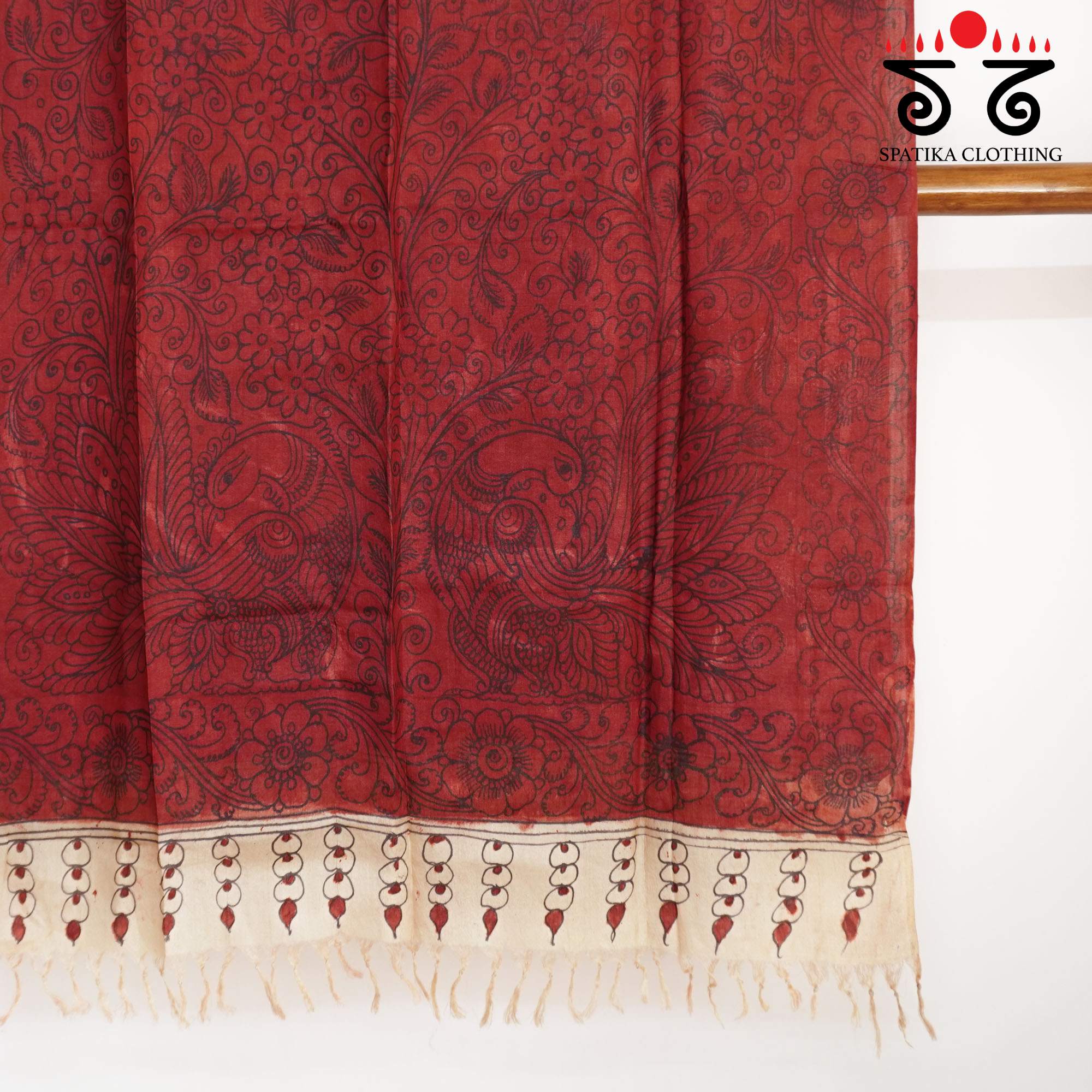 Red Pen Kalamkari Tussar Silk Dupatta