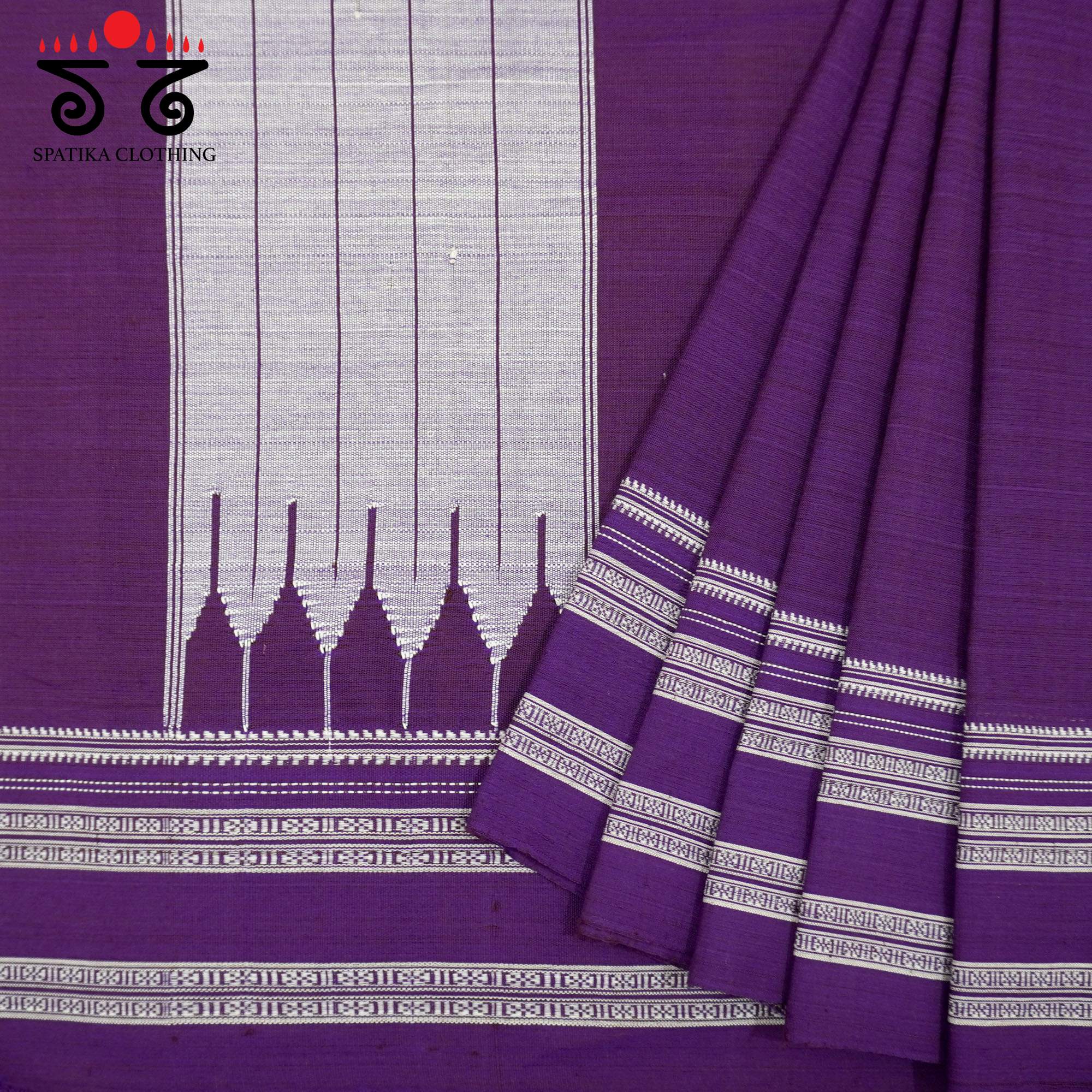 Purple Ilkal Handwoven Cotton Saree - Bandhini Blouse
