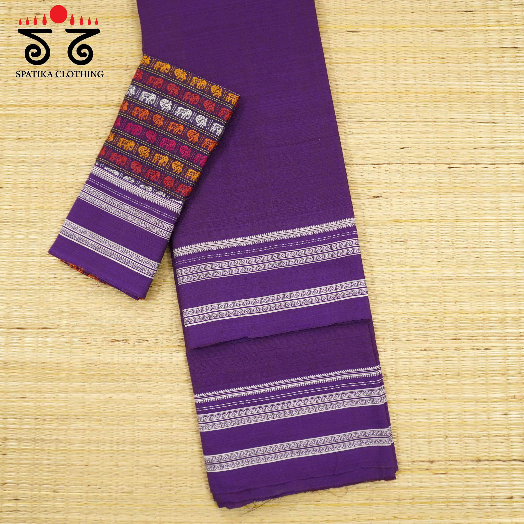 Purple Ilkal Handwoven Cotton Saree - Bandhini Blouse