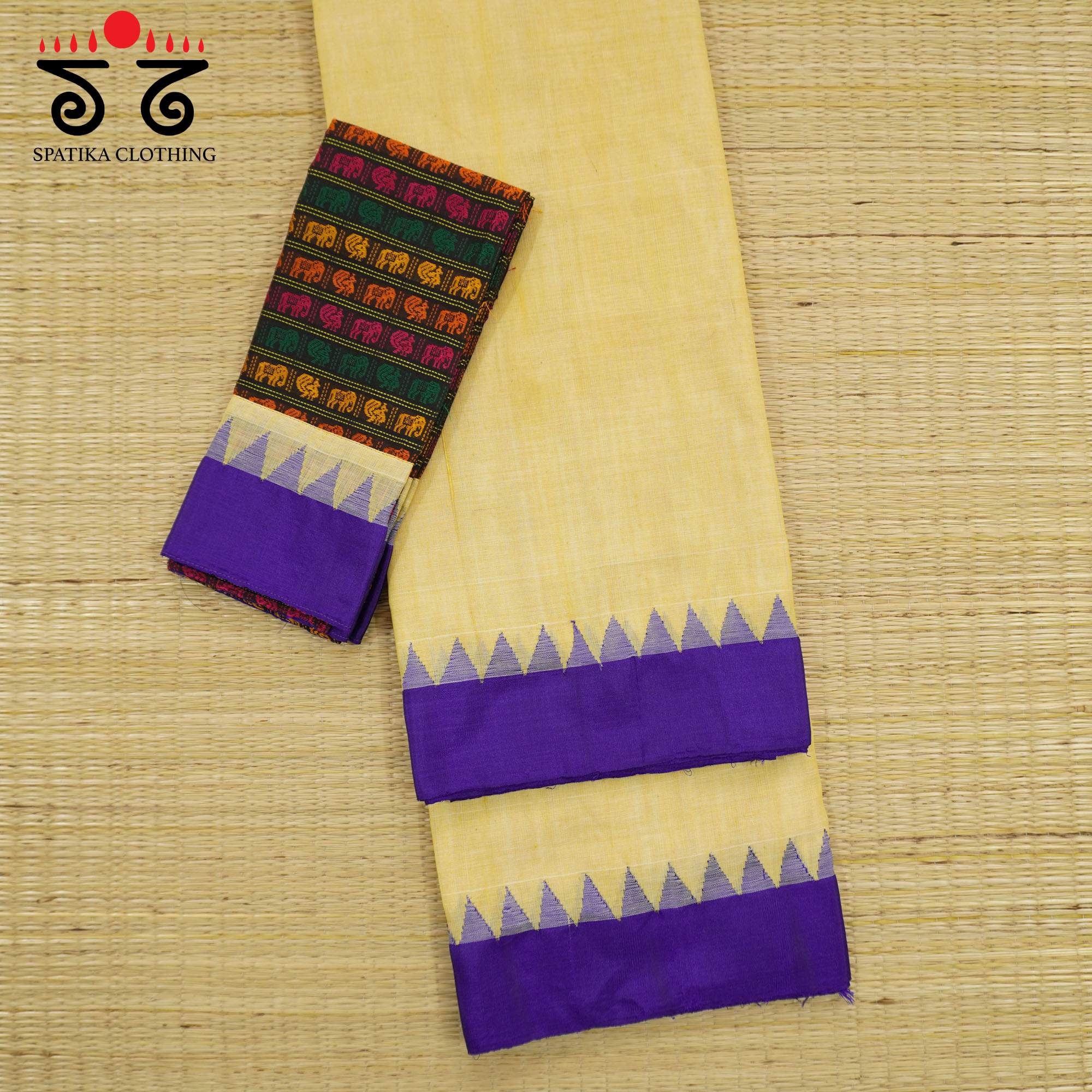 Cream Ponduru Handspun Cotton Saree With Special Blouse