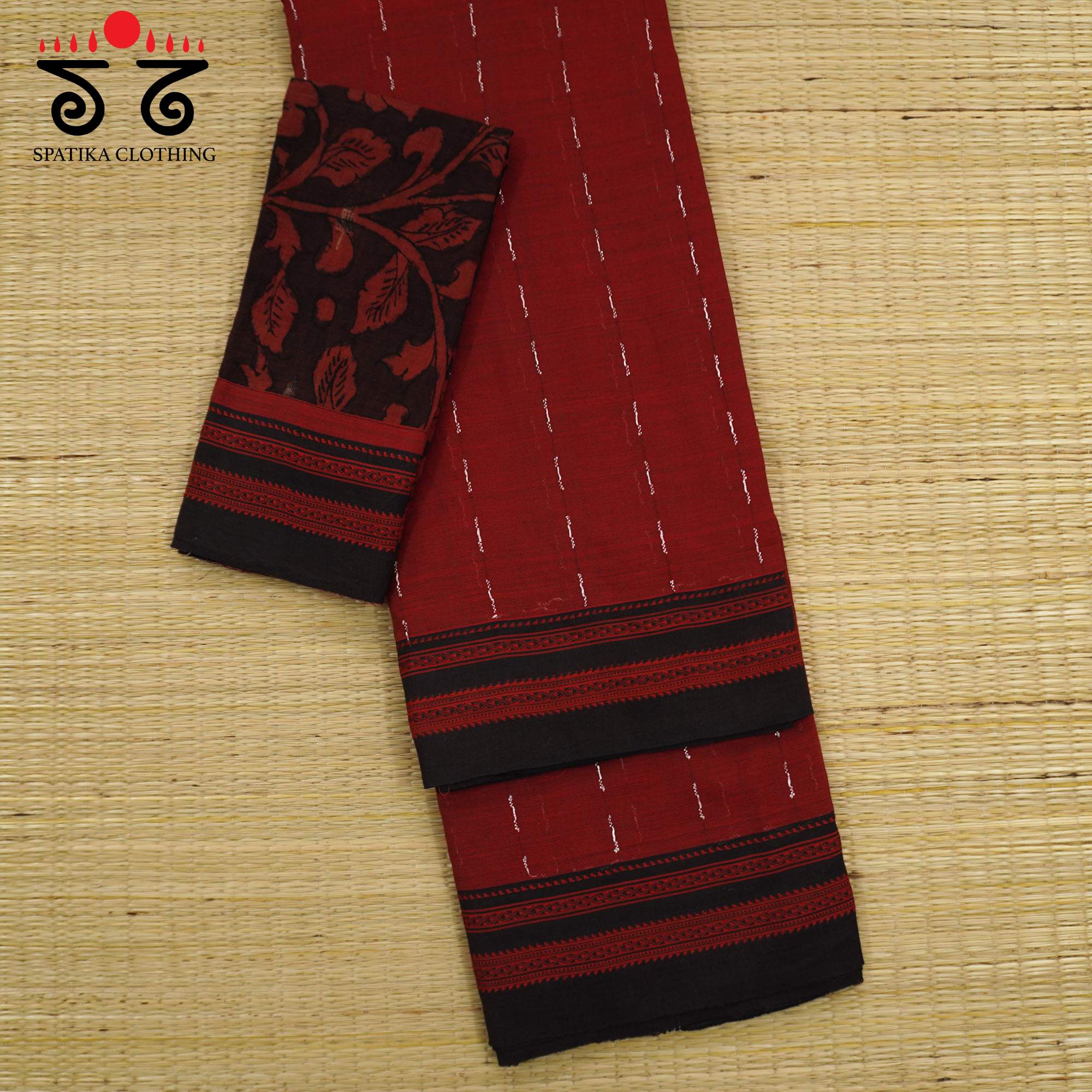 Red Ilkal Handwoven Cotton Saree - Pen Kalamkari Blouse
