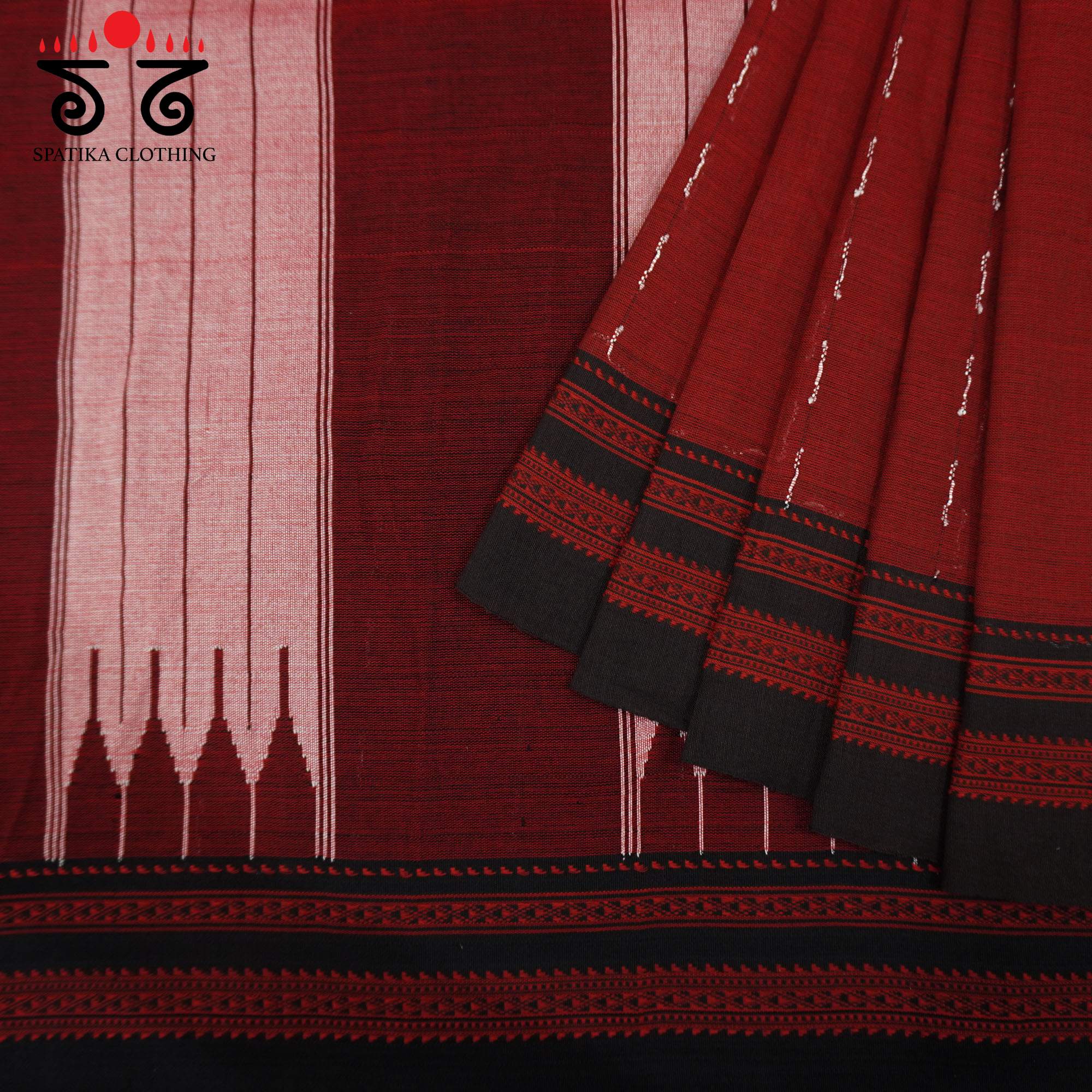 Red Ilkal Handwoven Cotton Saree - Pen Kalamkari Blouse
