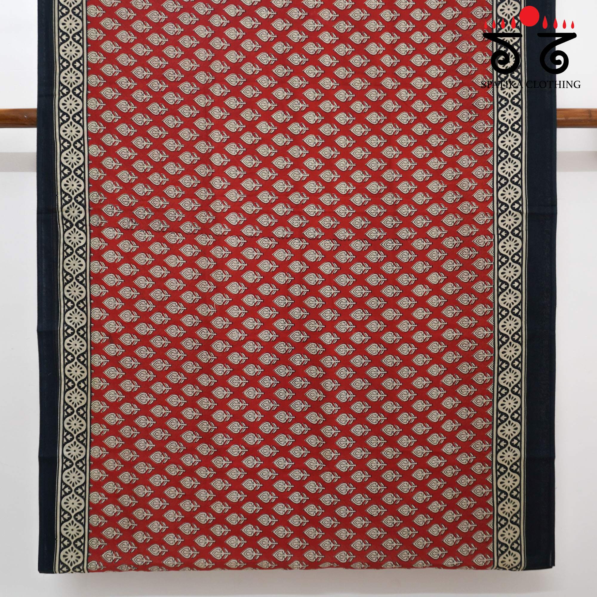 Red Hand Block Printed Mul Cotton Saree