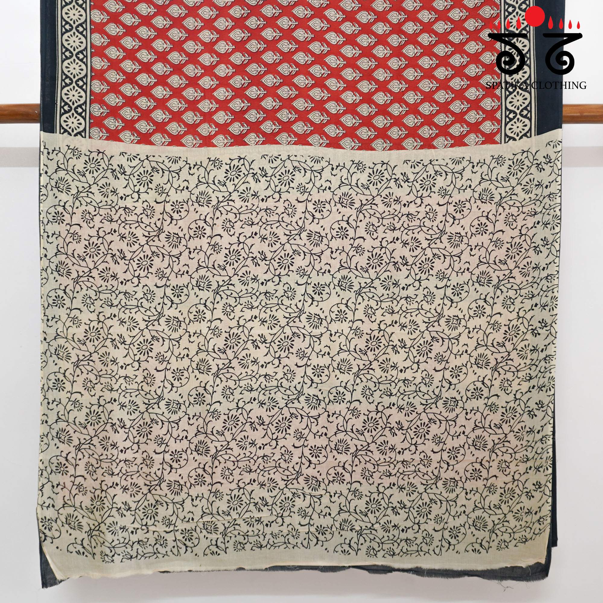 Red Hand Block Printed Mul Cotton Saree