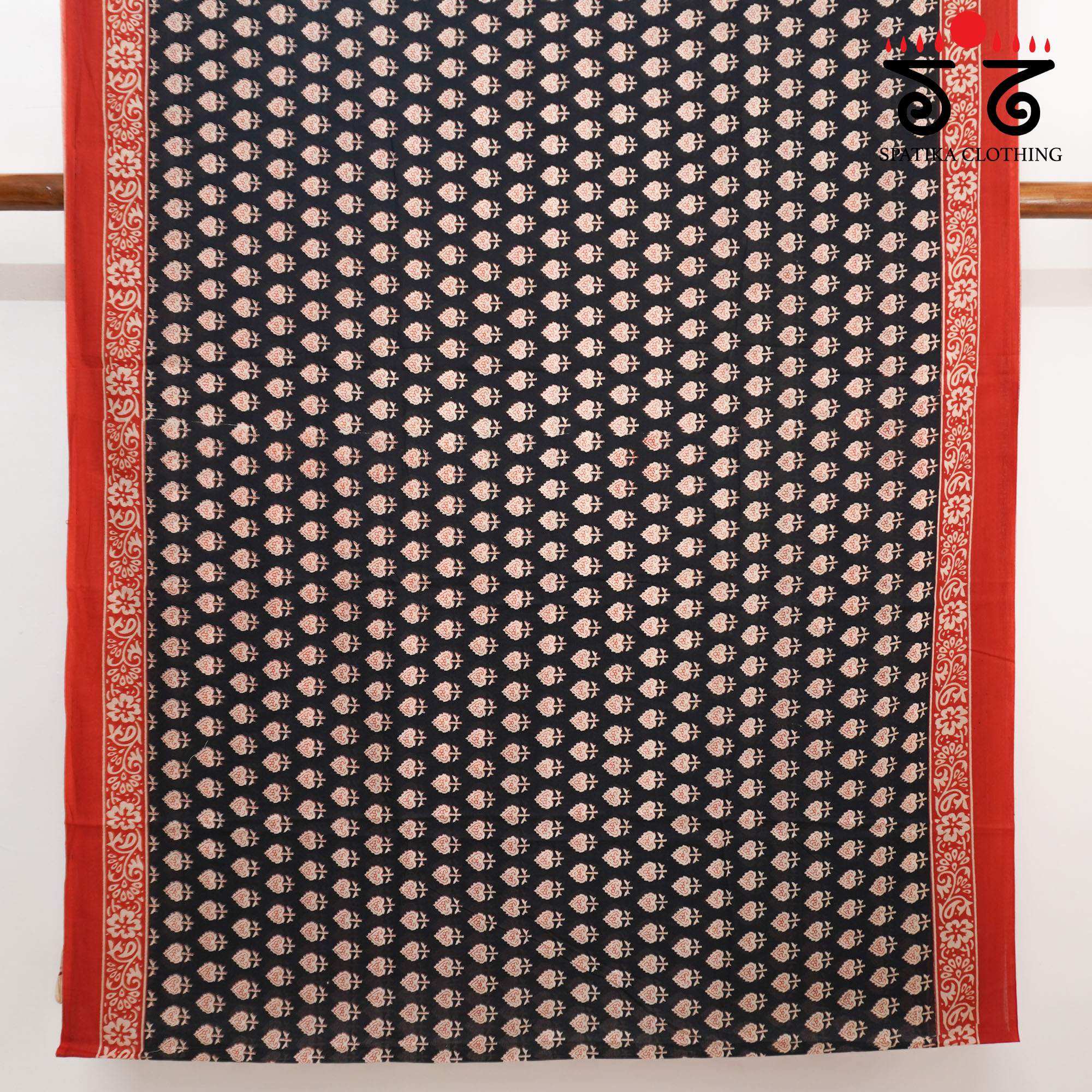 Black Hand Block Printed Mul Cotton Saree