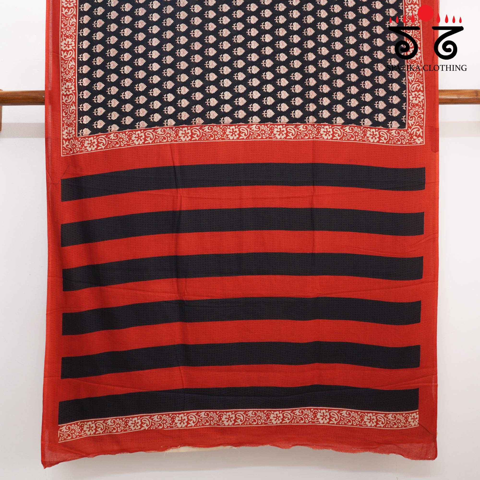 Black Hand Block Printed Mul Cotton Saree