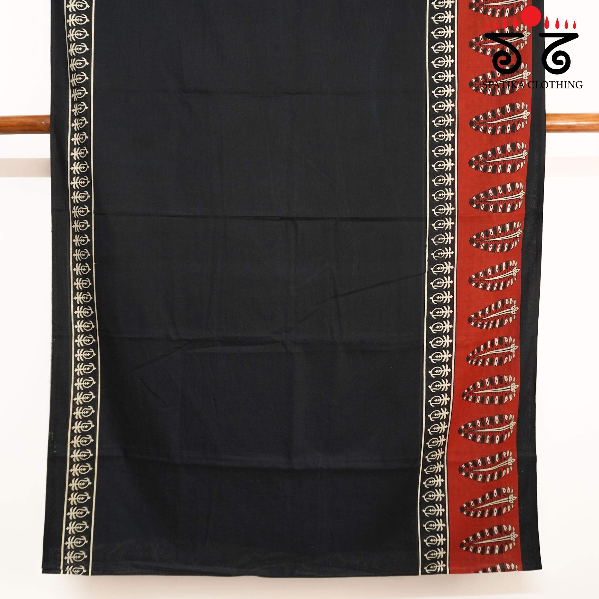Black & Red Hand Block Printed Mul Cotton Saree