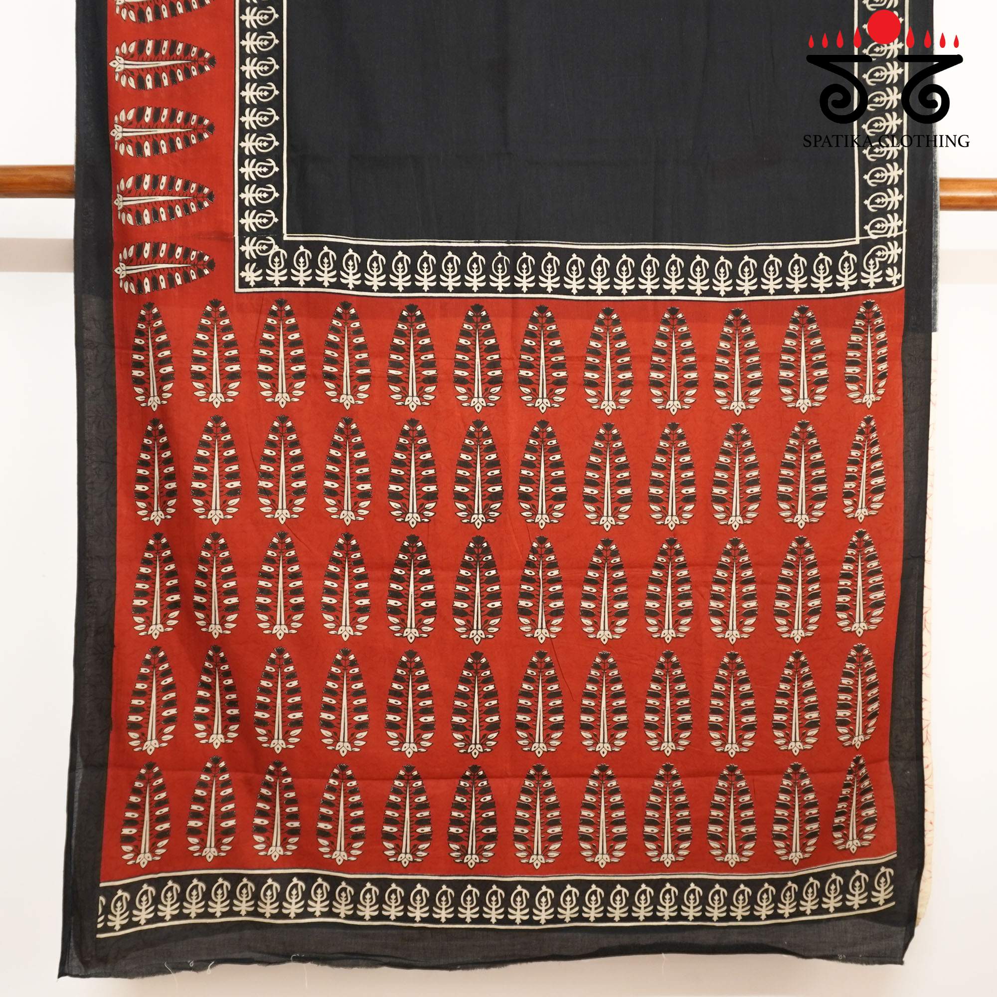 Black & Red Hand Block Printed Mul Cotton Saree