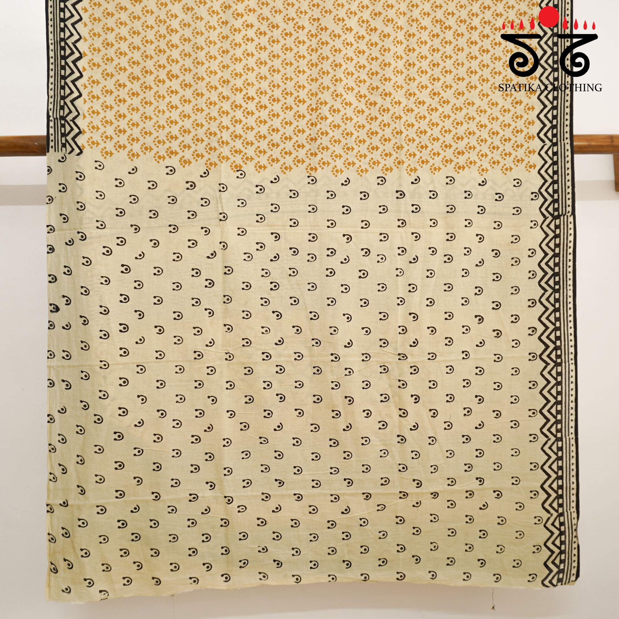 Beige Hand Block Printed Mul Cotton Saree