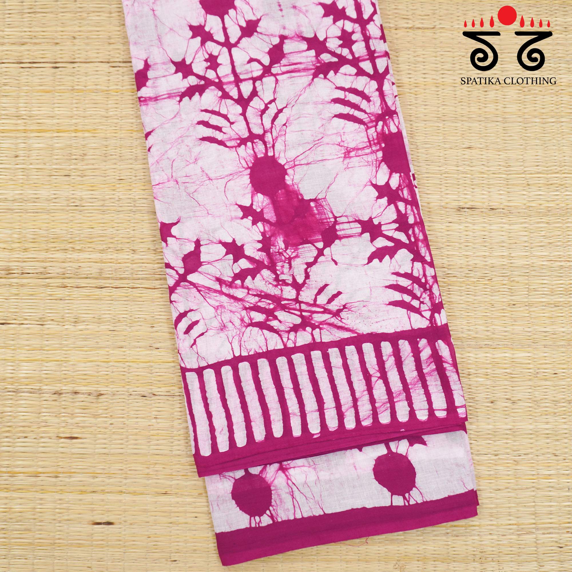 Pink Batik Printed Mul Cotton Saree