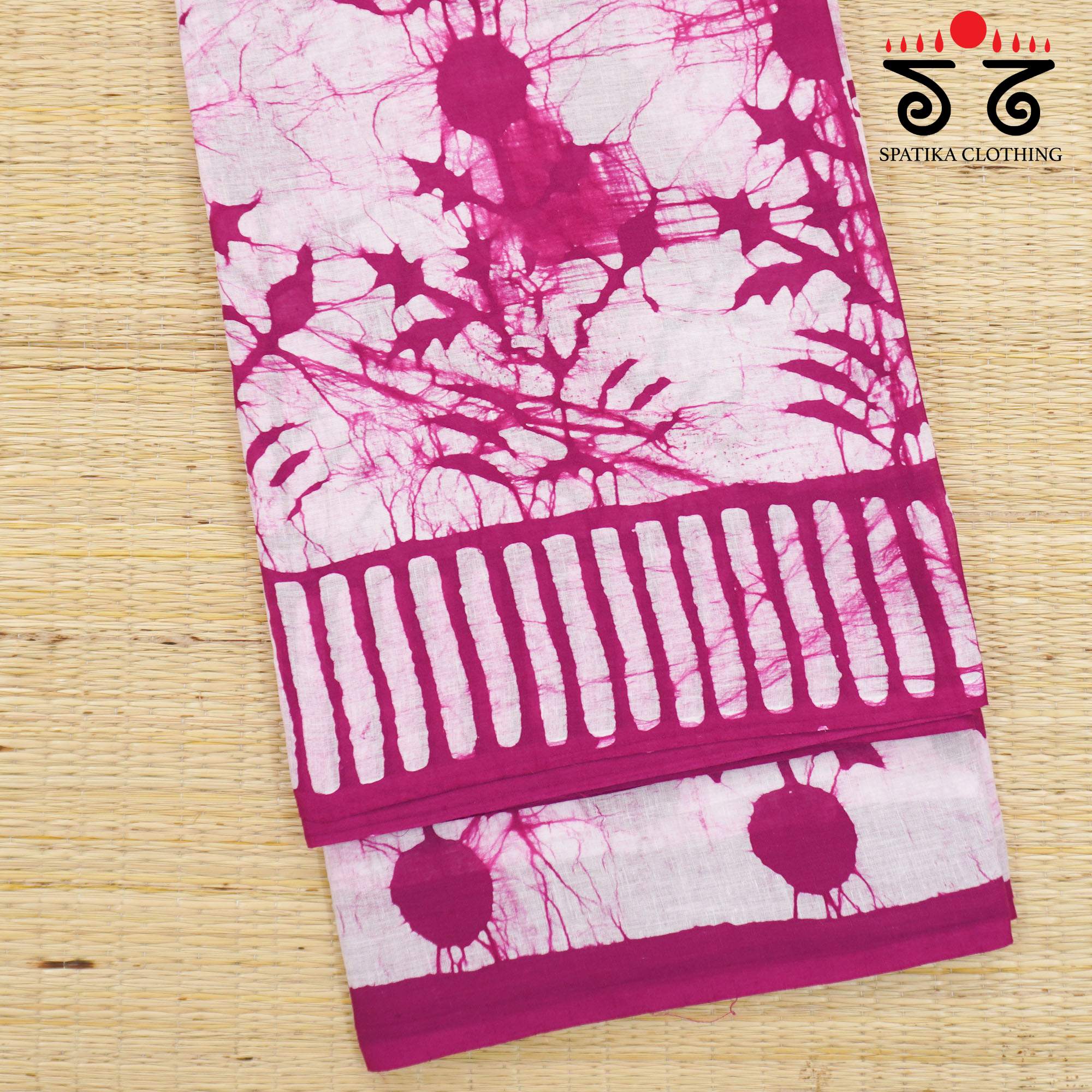 Pink Batik Printed Mul Cotton Saree