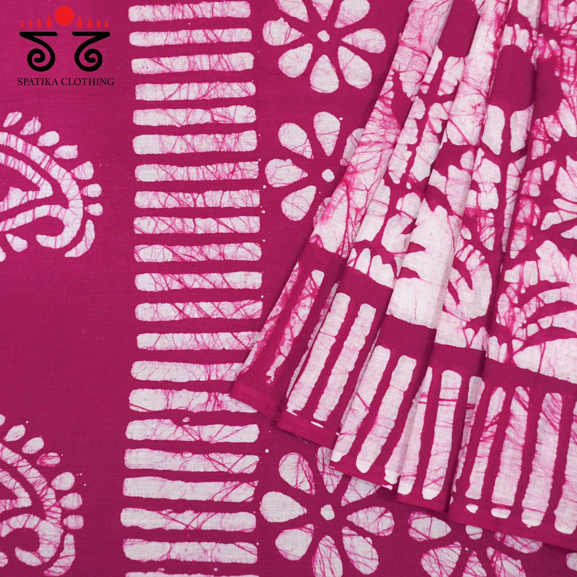 Pink Batik Printed Mul Cotton Saree
