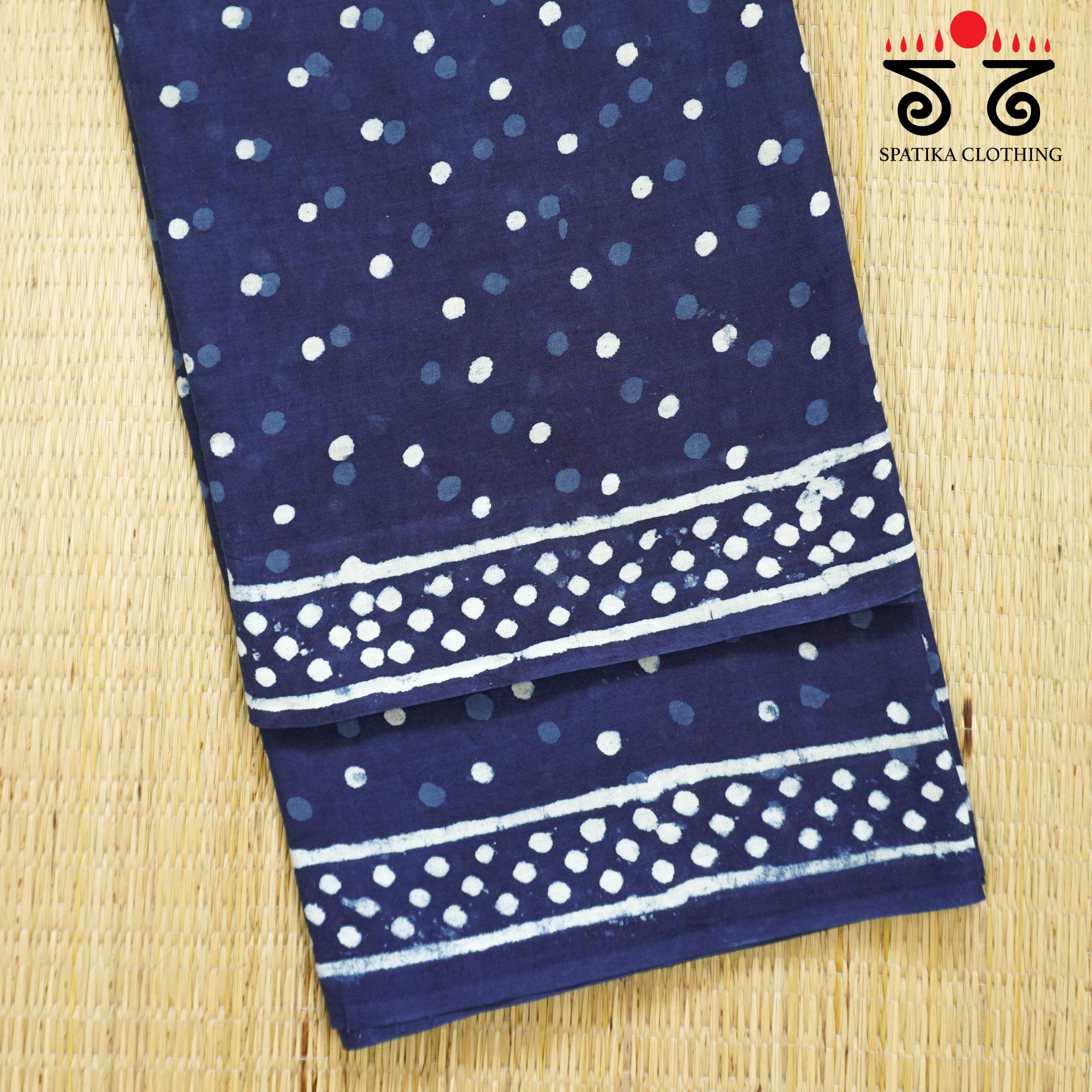 Blue Hand Block Printed Mul Cotton Saree