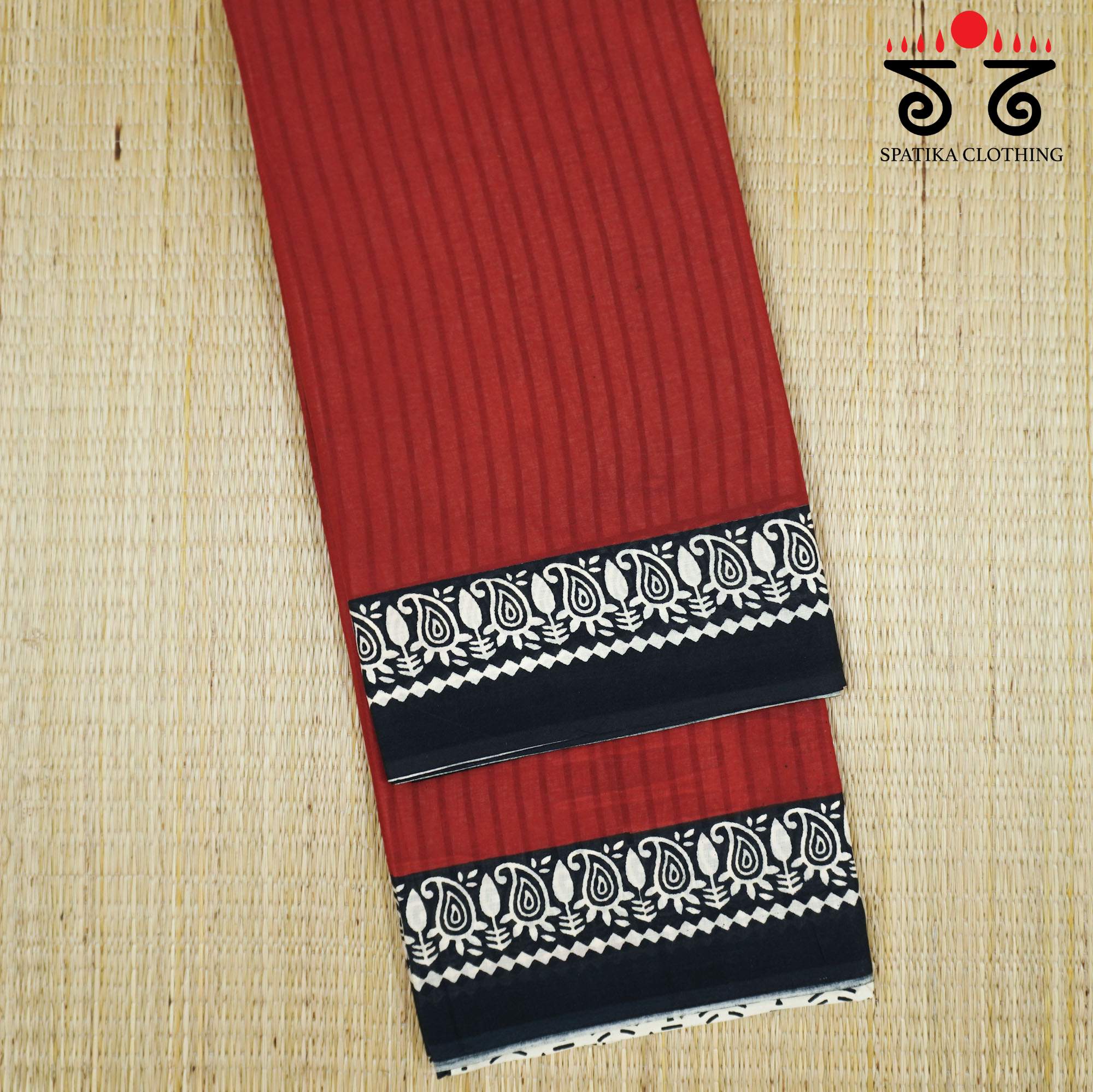 Red Hand Block Printed Mul Cotton Saree