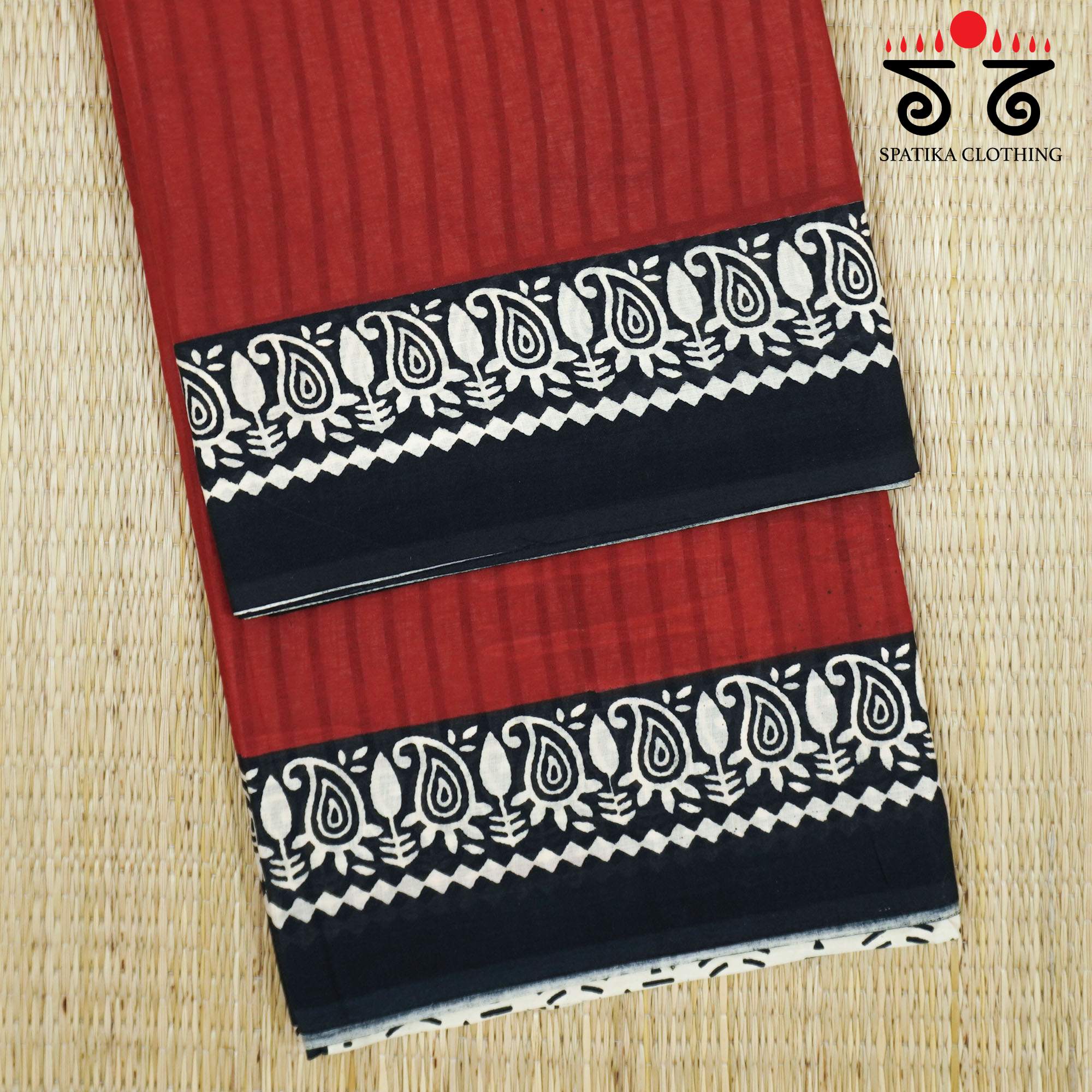 Red Hand Block Printed Mul Cotton Saree