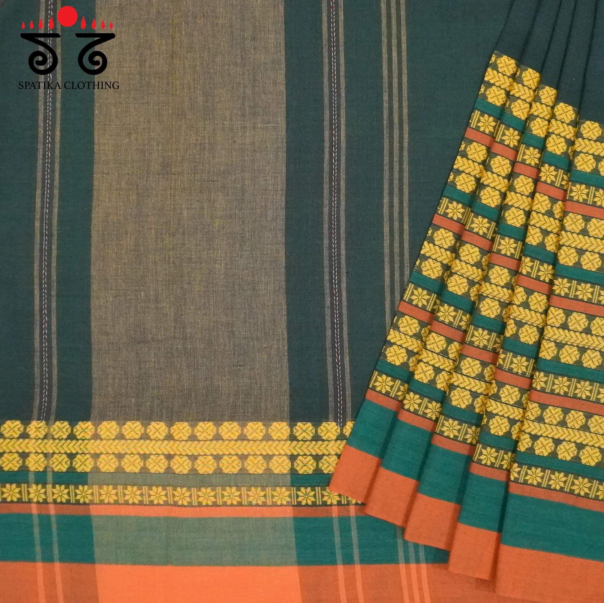 Green Begampur Handwoven Cotton Saree New!