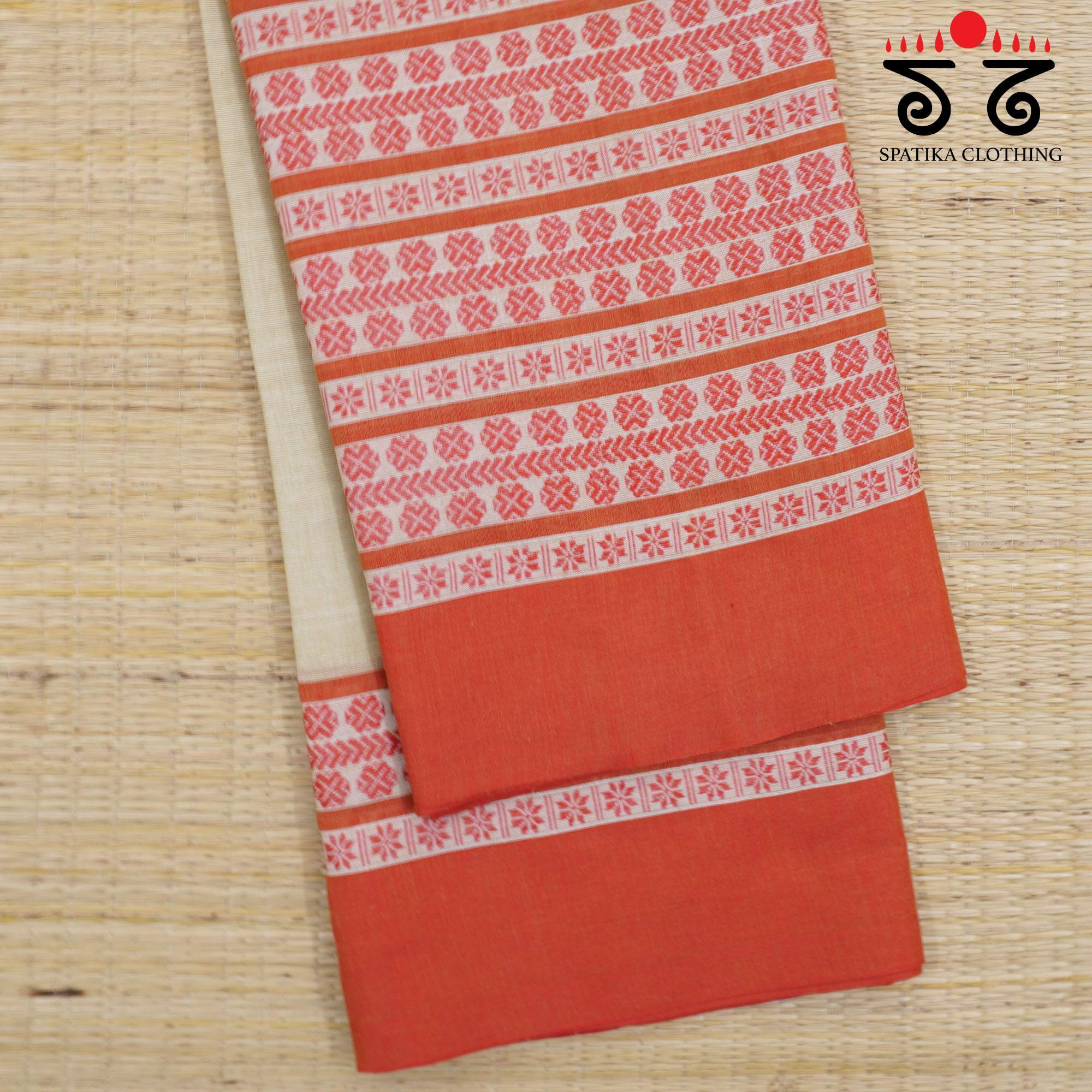 Beige Begampur Handwoven Cotton Saree New!