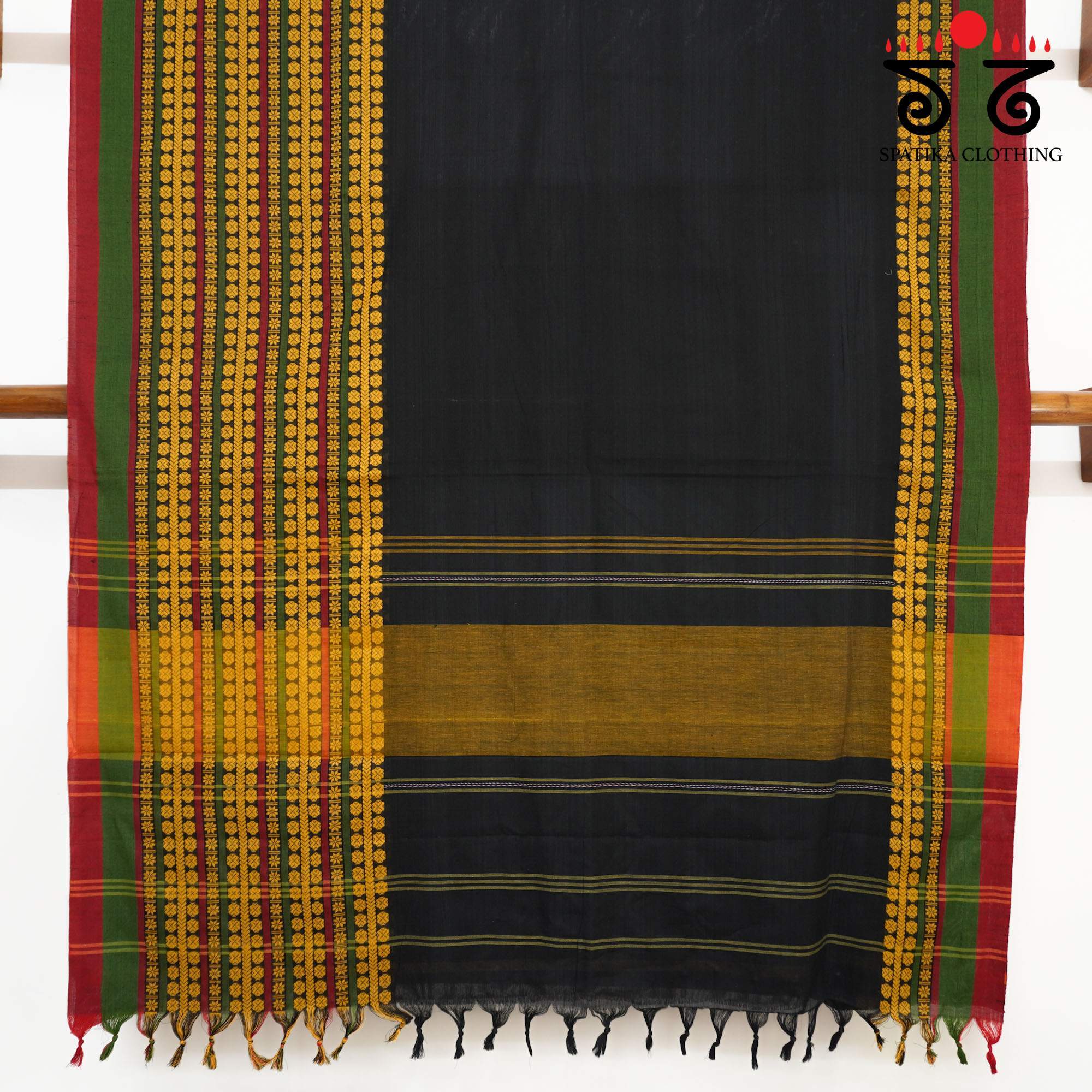 Black Begampur Handwoven Cotton Saree New!