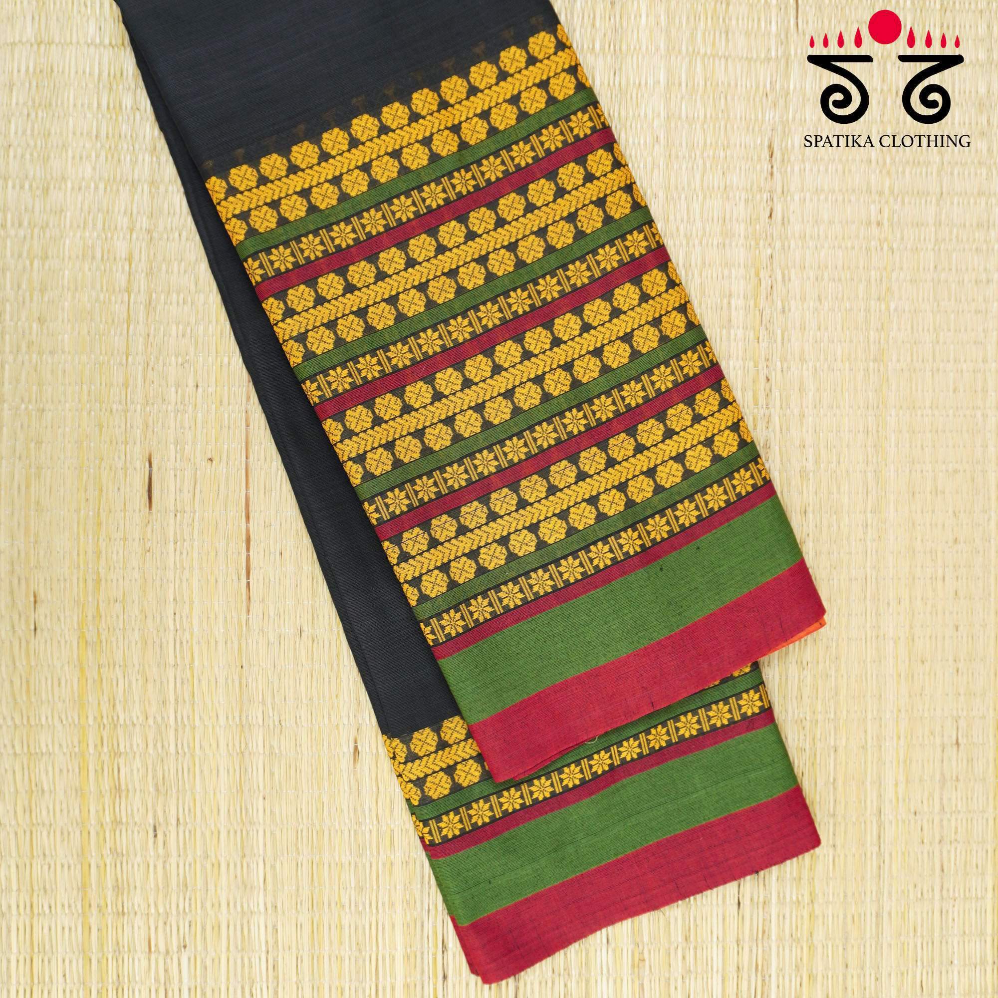 Black Begampur Handwoven Cotton Saree New!
